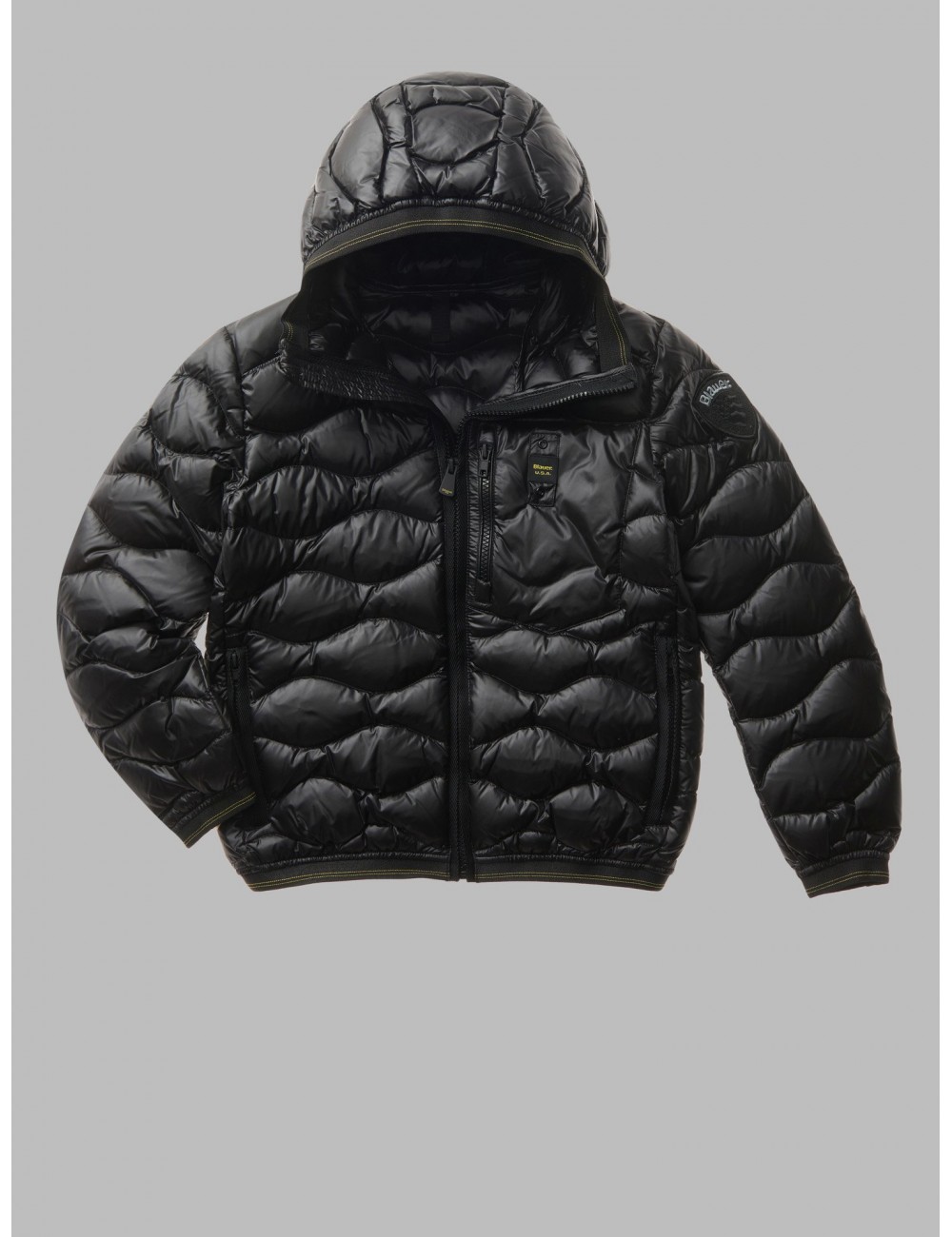 23WBLK03230 GIUBBINO BLAUER BAMBINO PIUMINO A ONDE GIUBBOTTO NERO CAPPUCCIO KID