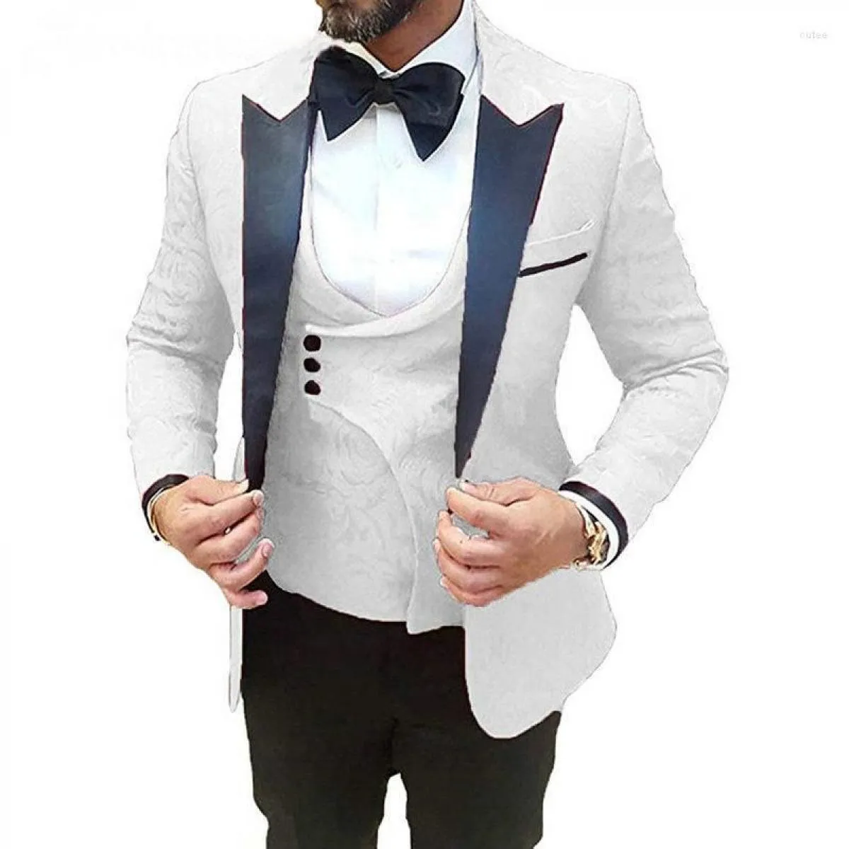 Abiti da uomo Abito da sposa 3 pezzi Design Jacquard Uomo Slim Fit Tuxedo Homme Costume Moda Giacca monopetto