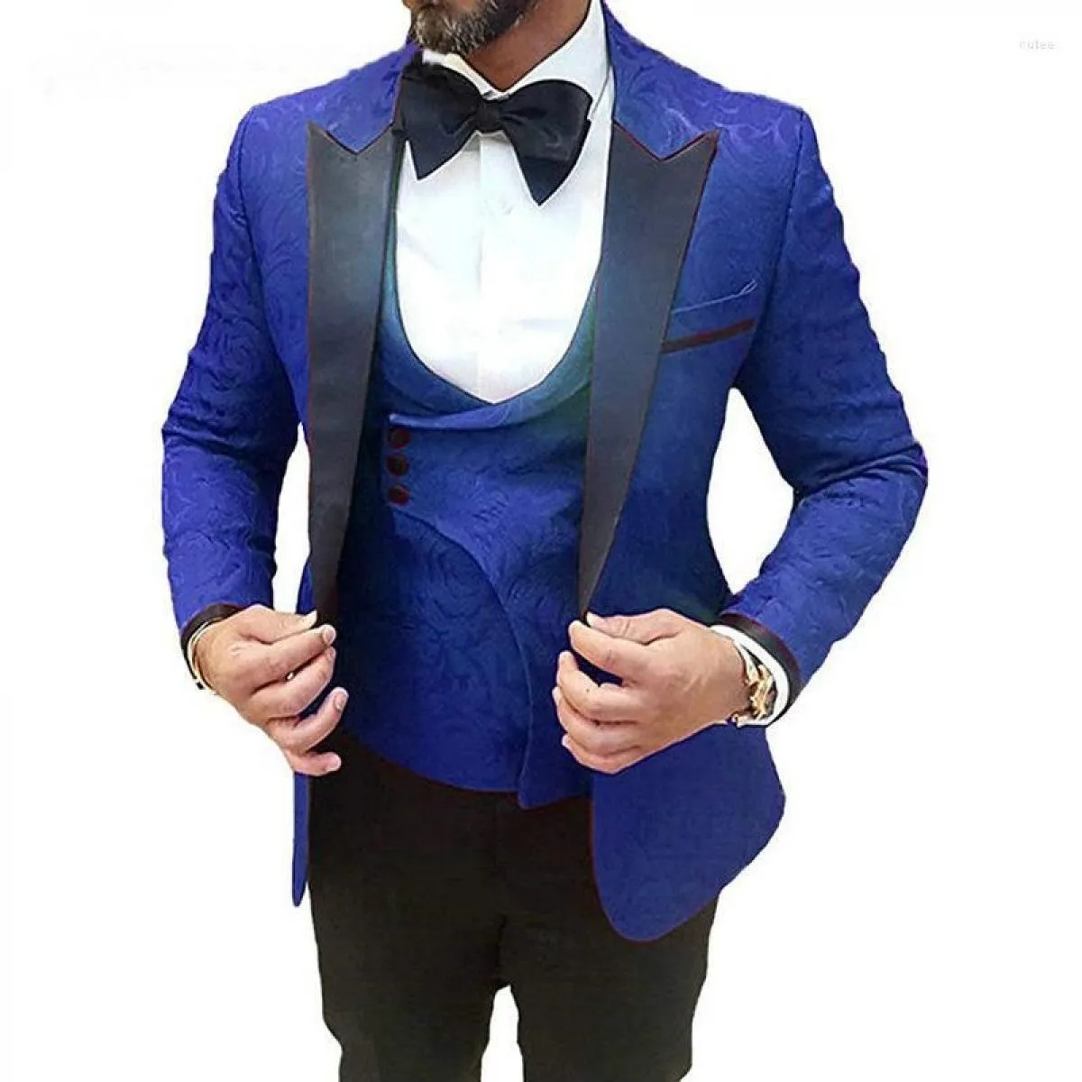 Abiti da uomo Abito da sposa 3 pezzi Design Jacquard Uomo Slim Fit Tuxedo Homme Costume Moda Giacca monopetto