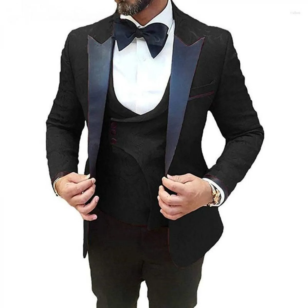 Abiti da uomo Abito da sposa 3 pezzi Design Jacquard Uomo Slim Fit Tuxedo Homme Costume Moda Giacca monopetto