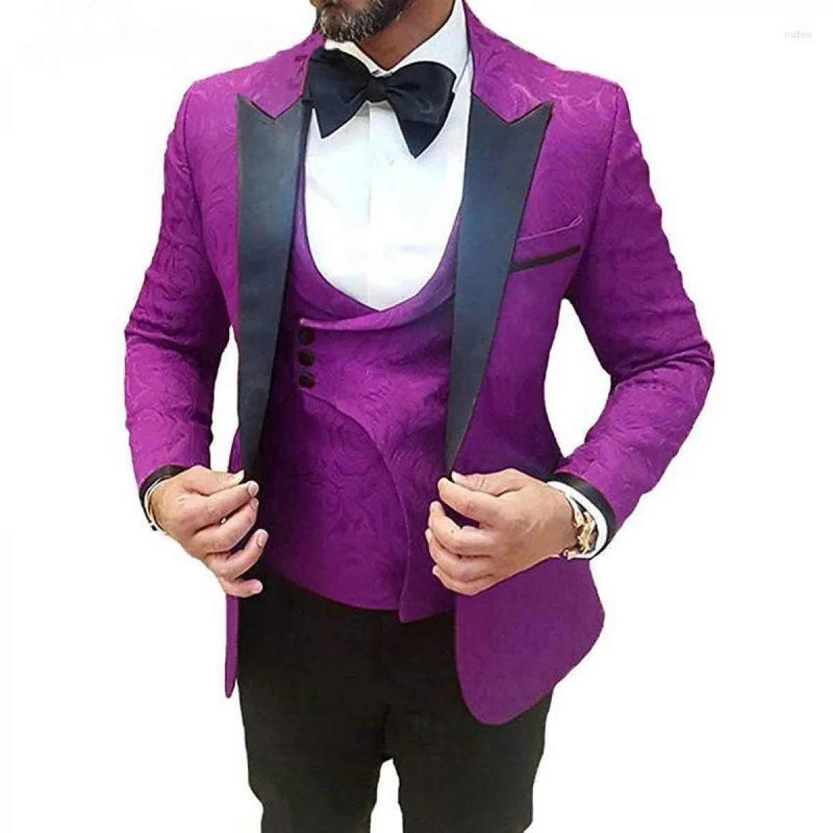 Abiti da uomo Abito da sposa 3 pezzi Design Jacquard Uomo Slim Fit Tuxedo Homme Costume Moda Giacca monopetto