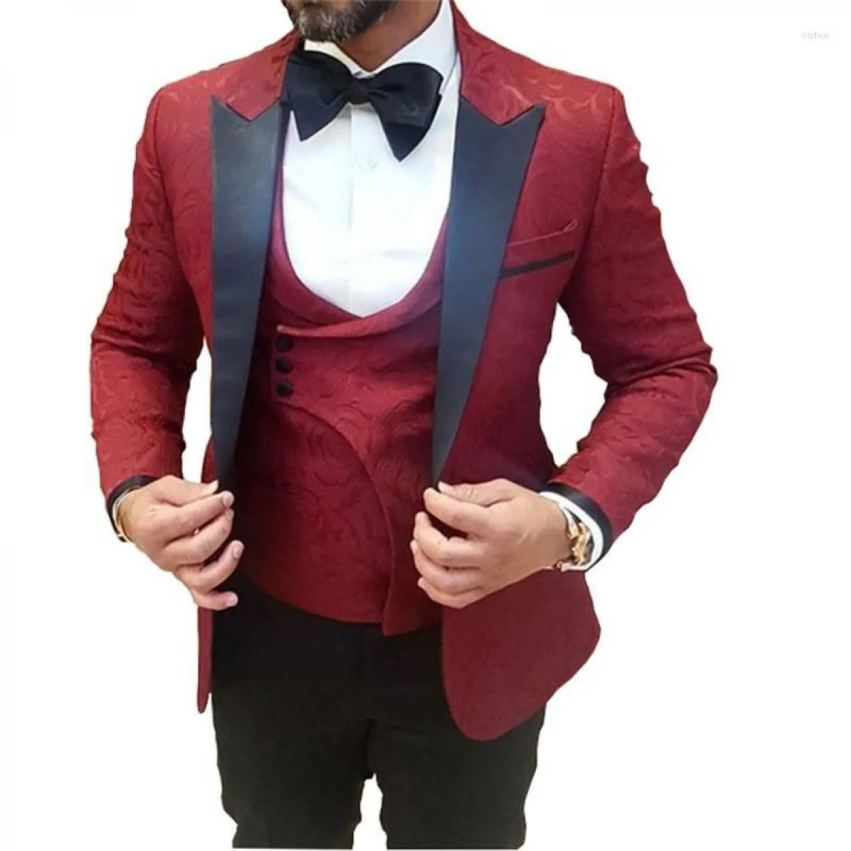 Abiti da uomo Abito da sposa 3 pezzi Design Jacquard Uomo Slim Fit Tuxedo Homme Costume Moda Giacca monopetto