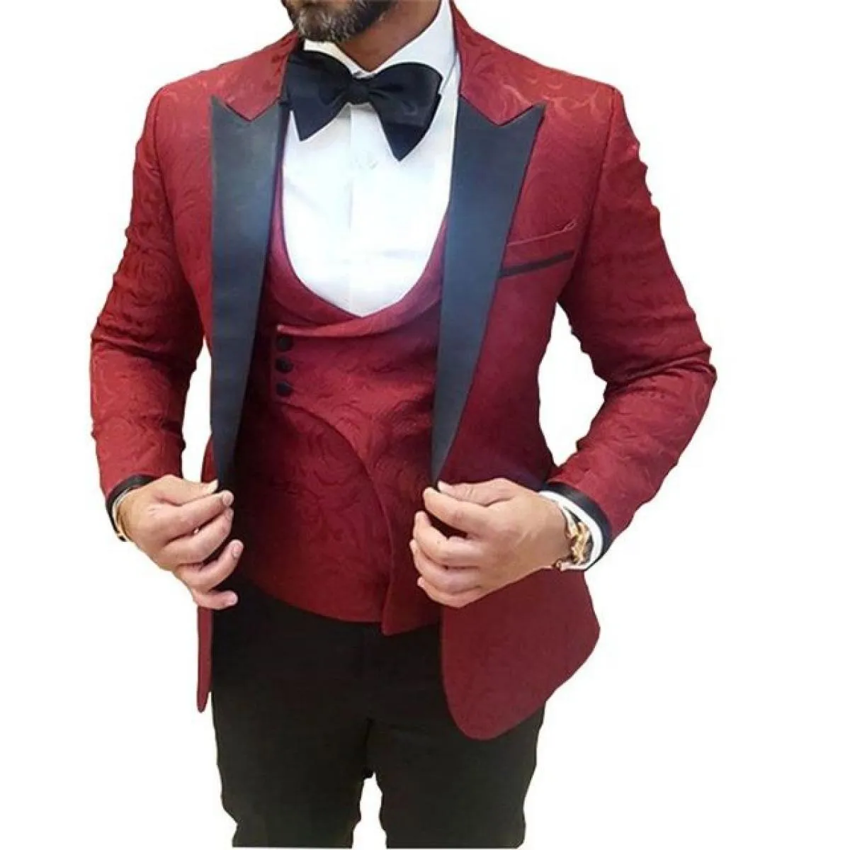 Abiti da uomo Abito da sposa 3 pezzi Design Jacquard Uomo Slim Fit Tuxedo Homme Costume Moda Giacca monopetto