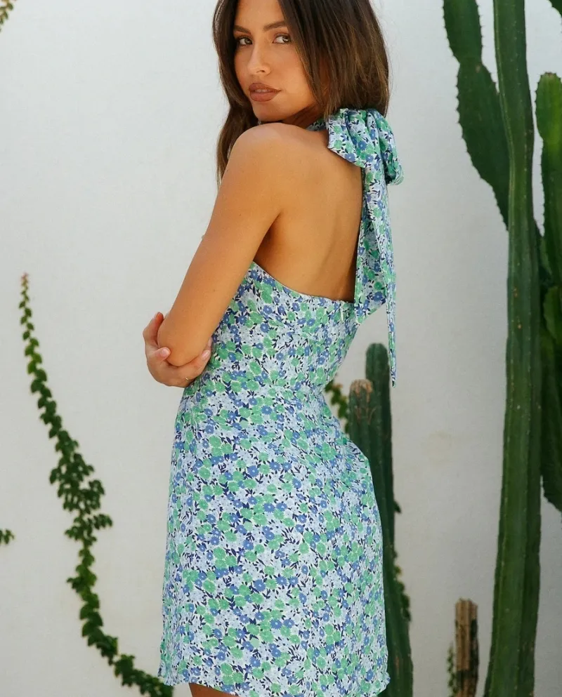 Abito estivo da donna con scollo all'americana, floreale, sottile