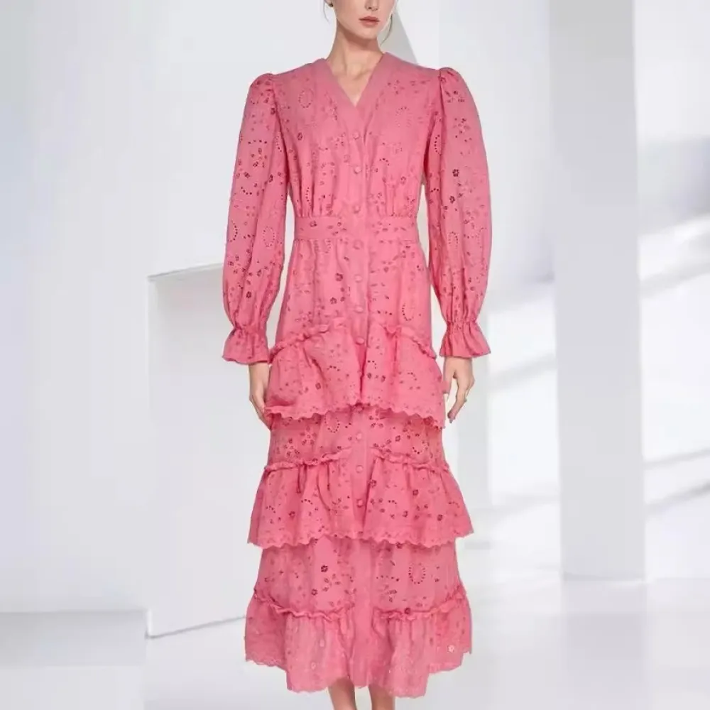 Abito in vita ricamato in pizzo francese dolce per le donne Design di nicchia Temperamento dimagrante Super fata Primo amore che