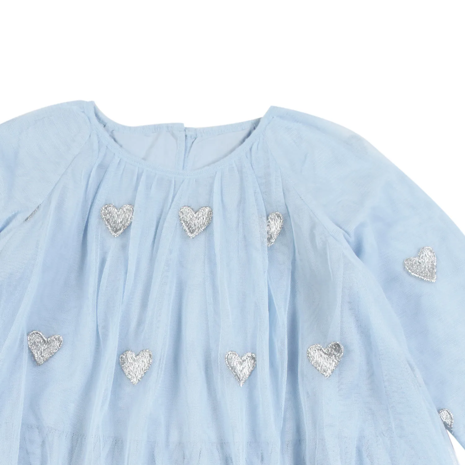 Abito Tulle Celeste Con Cuori Argento Bimba