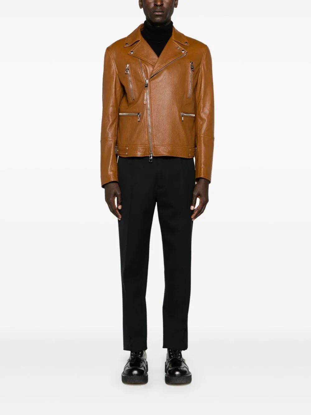   Alexander Mcqueen  Giacca biker in pelle tabacco  
