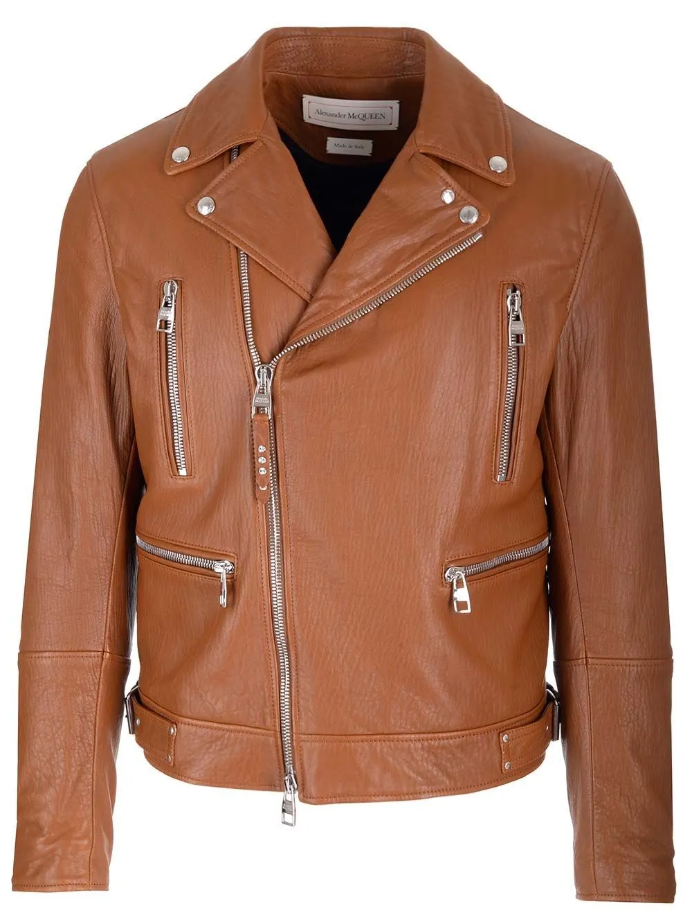   Alexander Mcqueen  Giacca biker in pelle tabacco  