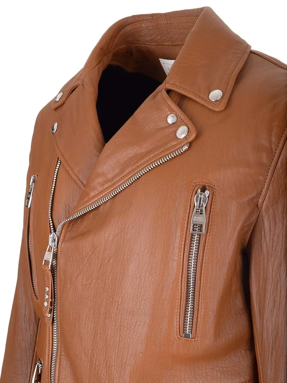   Alexander Mcqueen  Giacca biker in pelle tabacco  