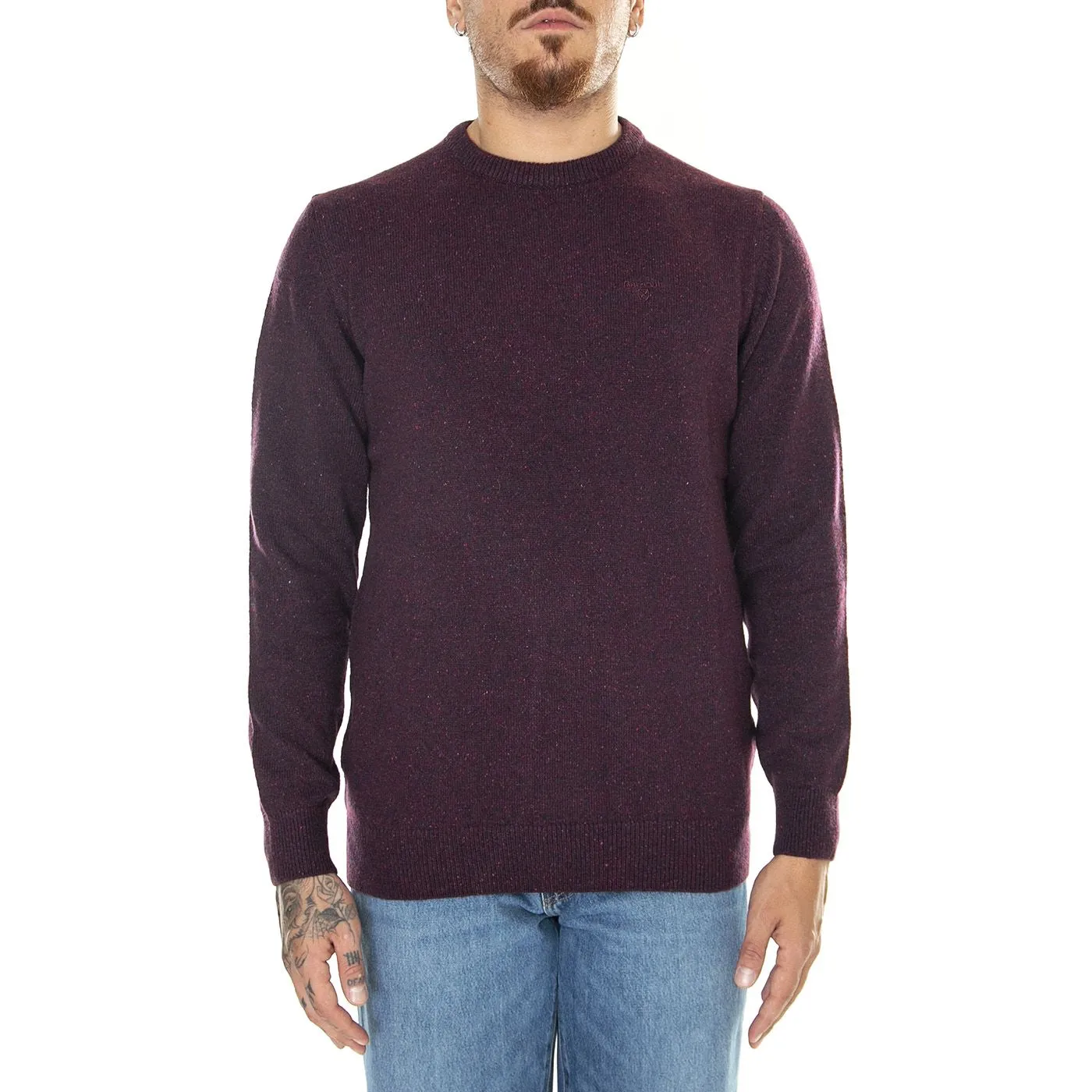 Barbour M's Essential Tisbury Crew Fig - Maglione Girocollo Uomo Viola    
