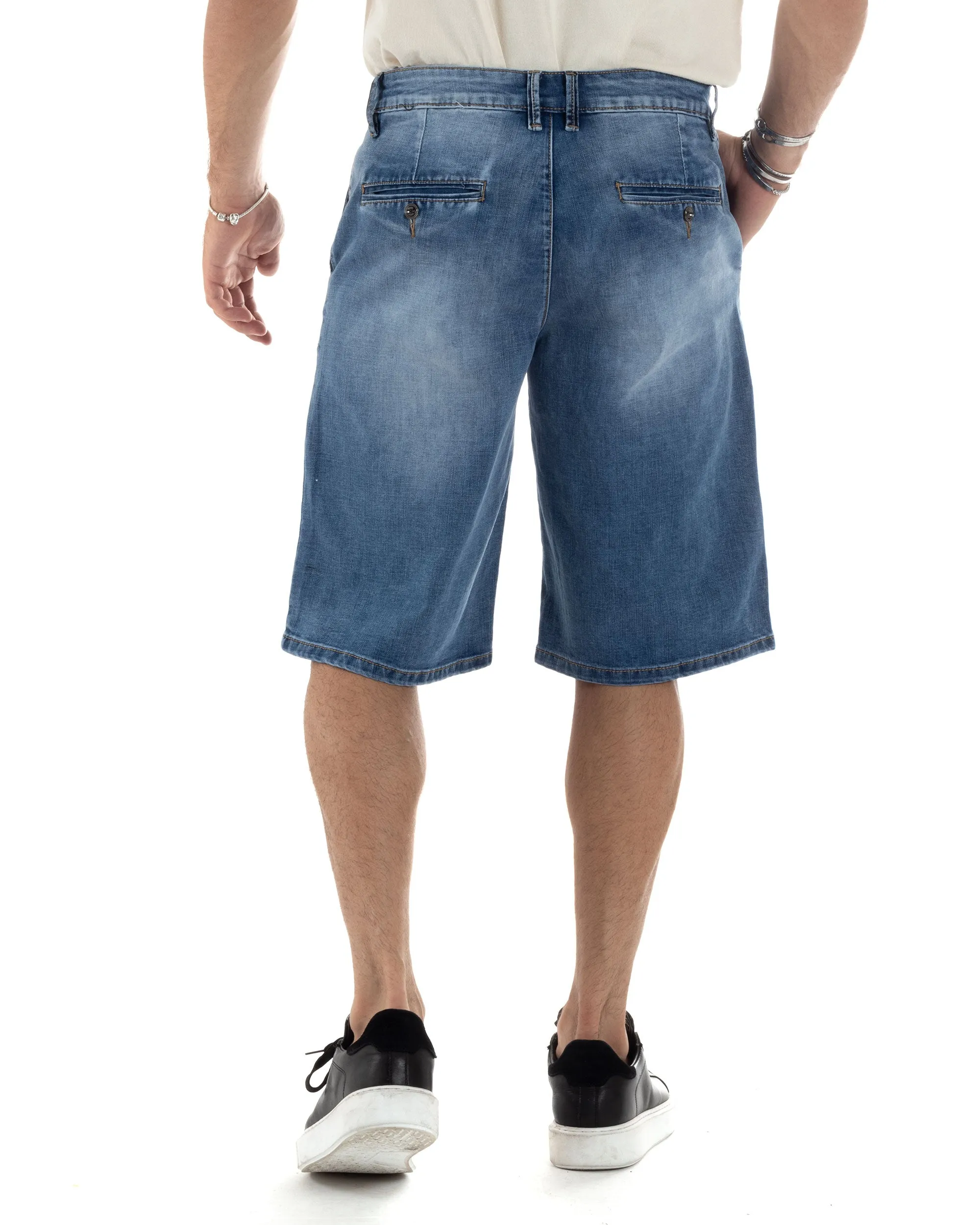 Bermuda Jeans Pantaloncino Corto Uomo Oversize Casual Wide Leg Tasche America Lavaggio Medio Denim GIOSAL-PC1963A