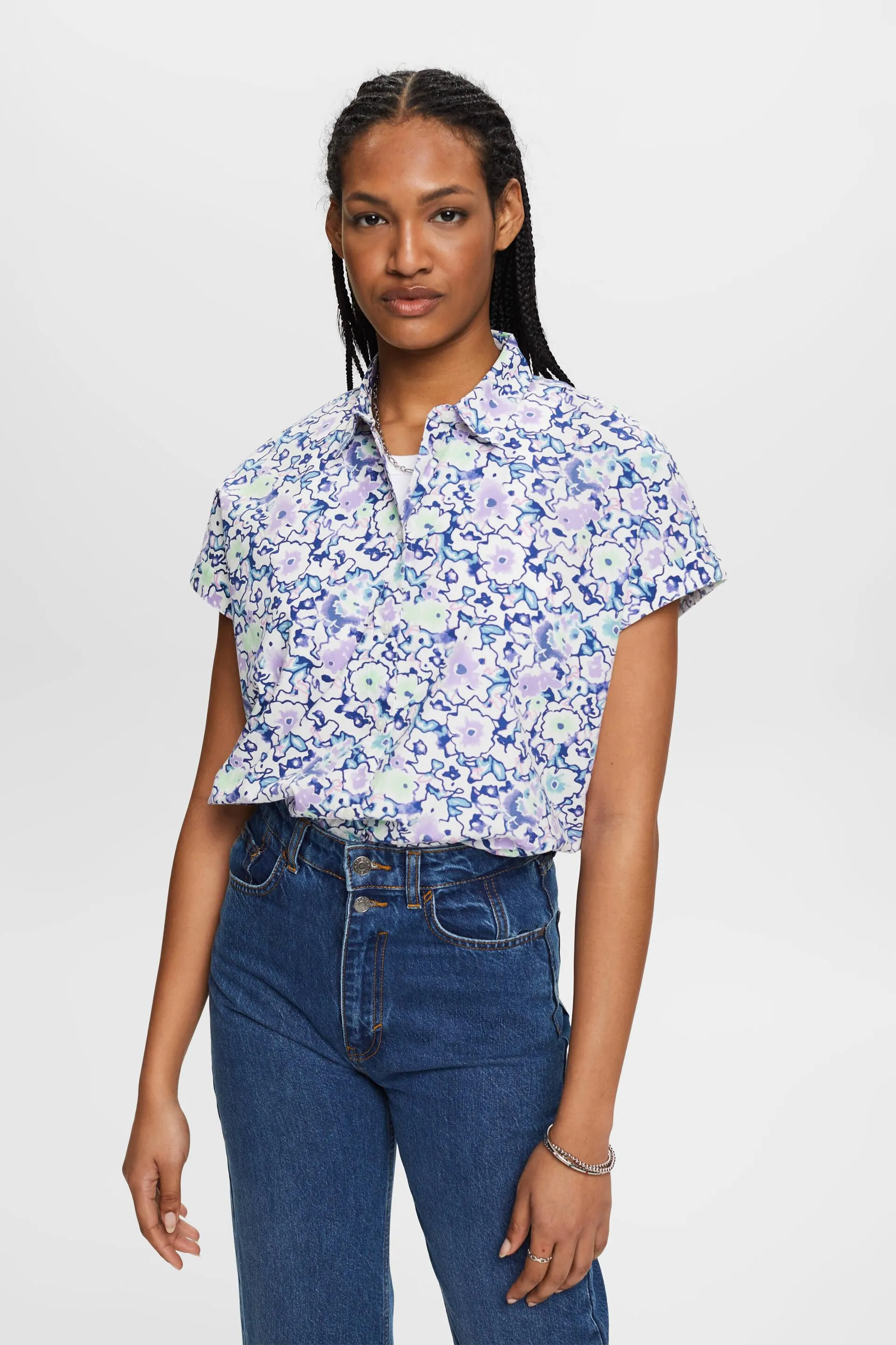 Blusa in cotone con stampa floreale