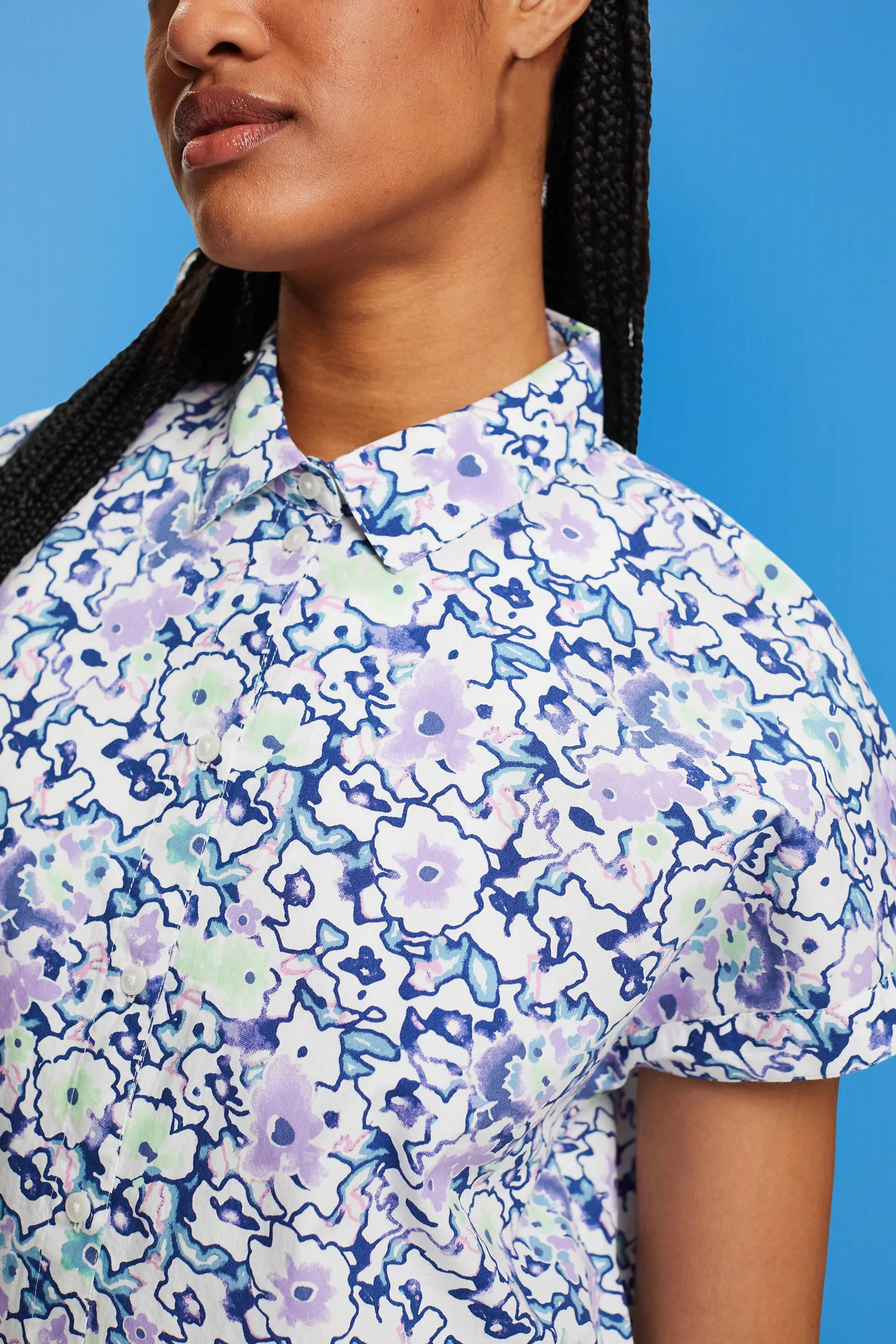 Blusa in cotone con stampa floreale