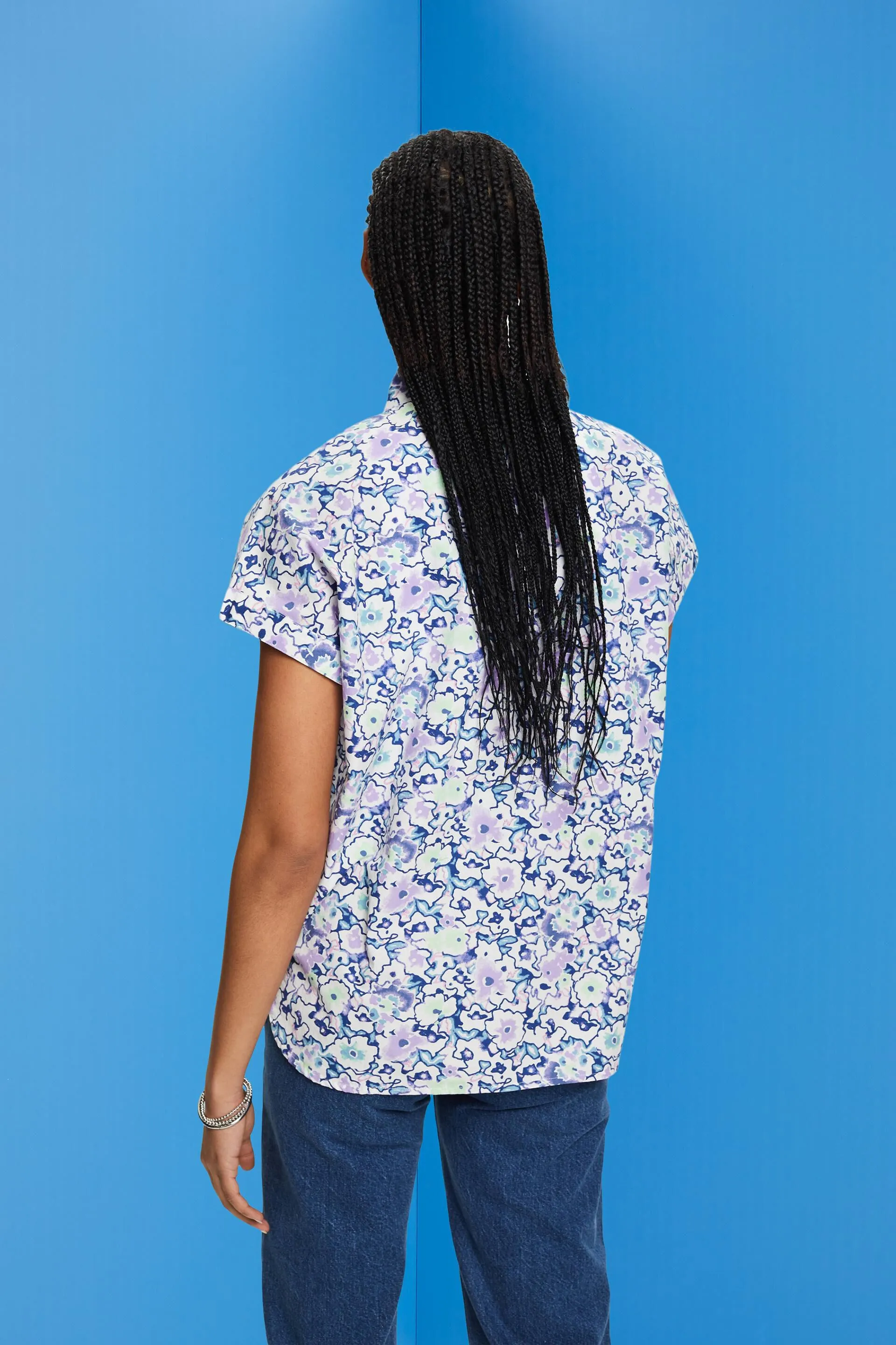 Blusa in cotone con stampa floreale
