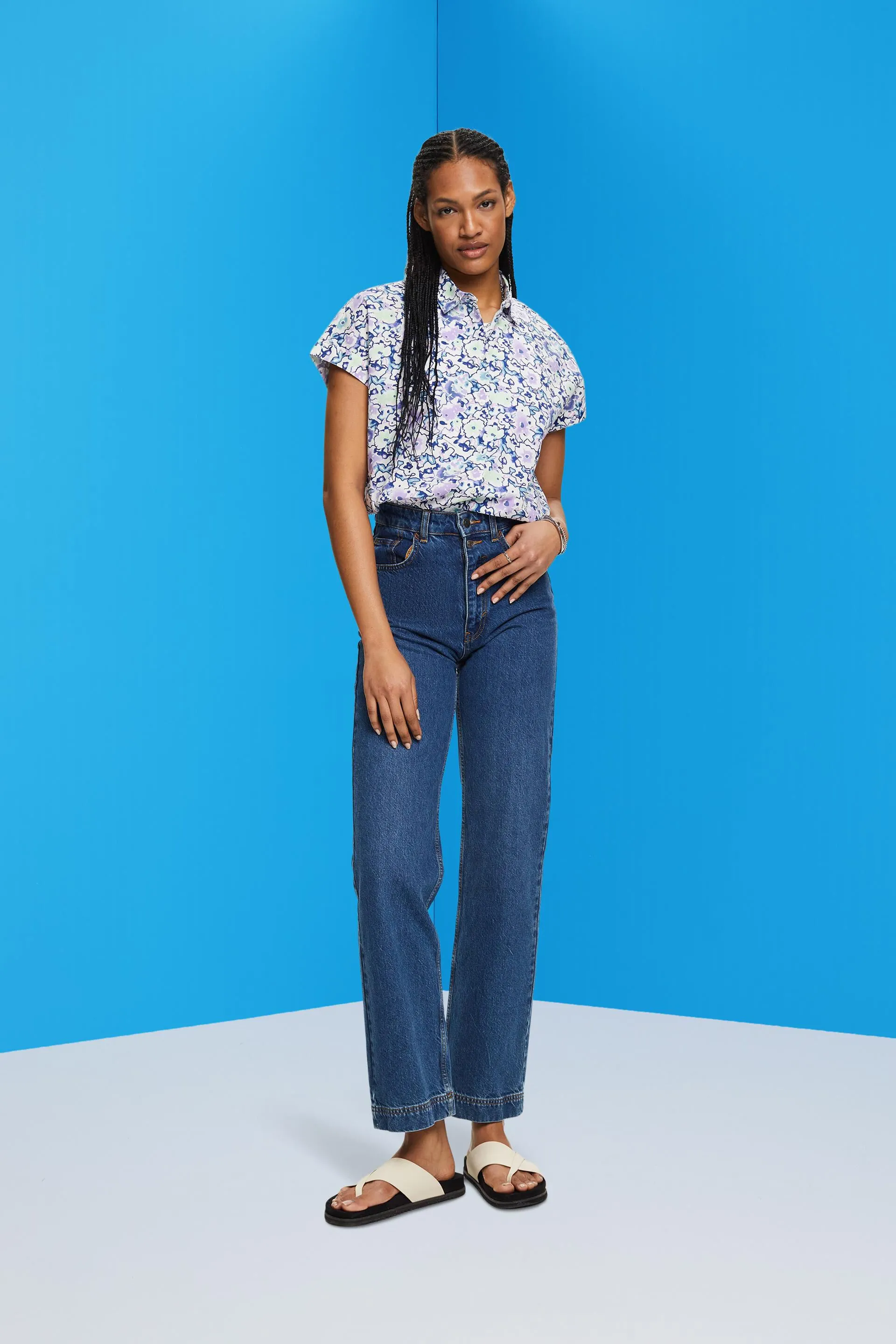 Blusa in cotone con stampa floreale