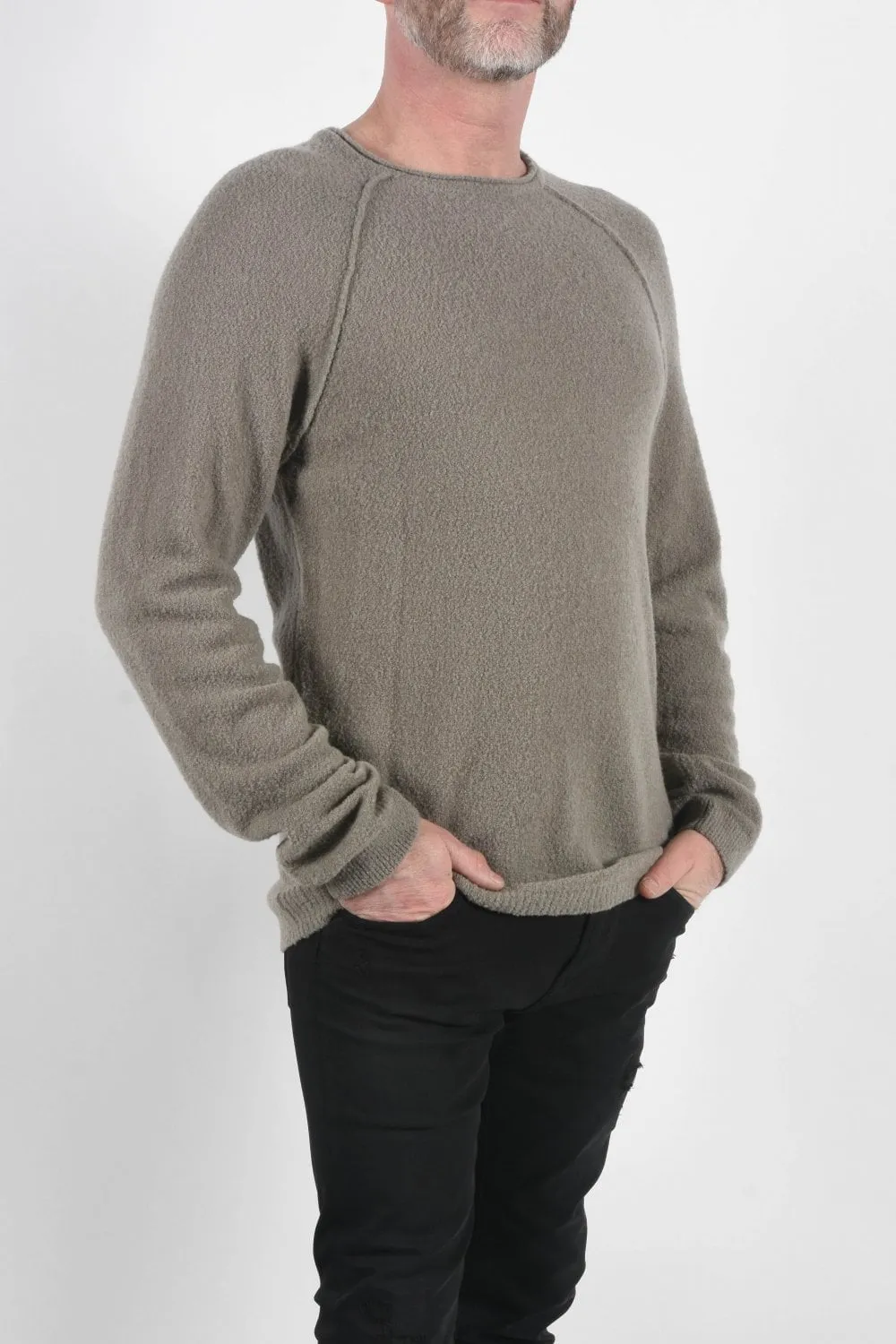 Boiled Wool Round Neck Knit Taupe