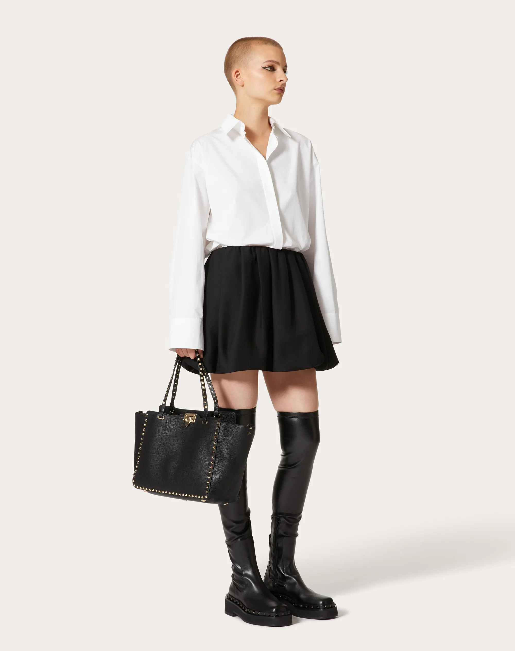 BORSA MEDIA ROCKSTUD IN VITELLO GRANATO