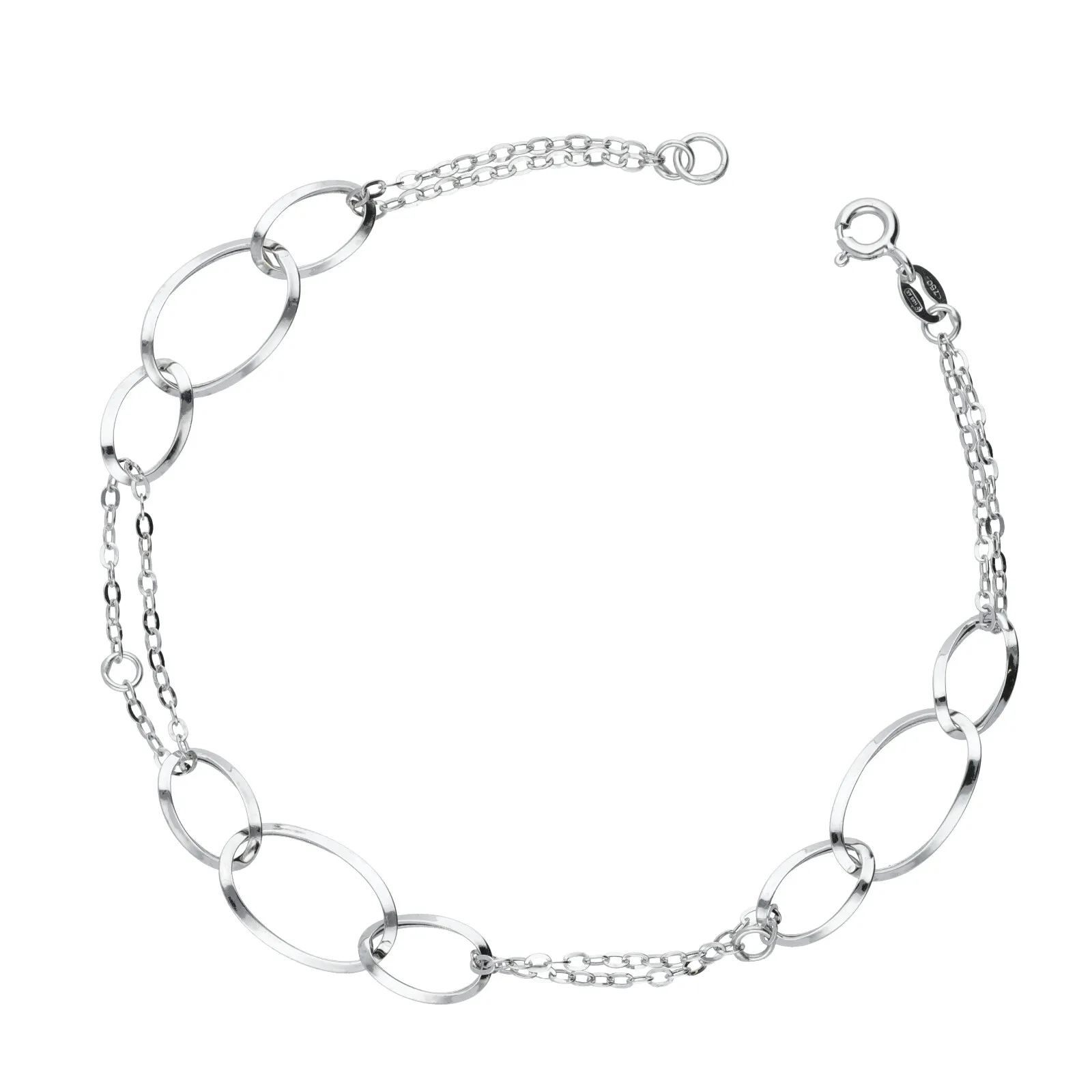 Bracciale in Oro Bianco 18k con anelli ovali, cm 19.