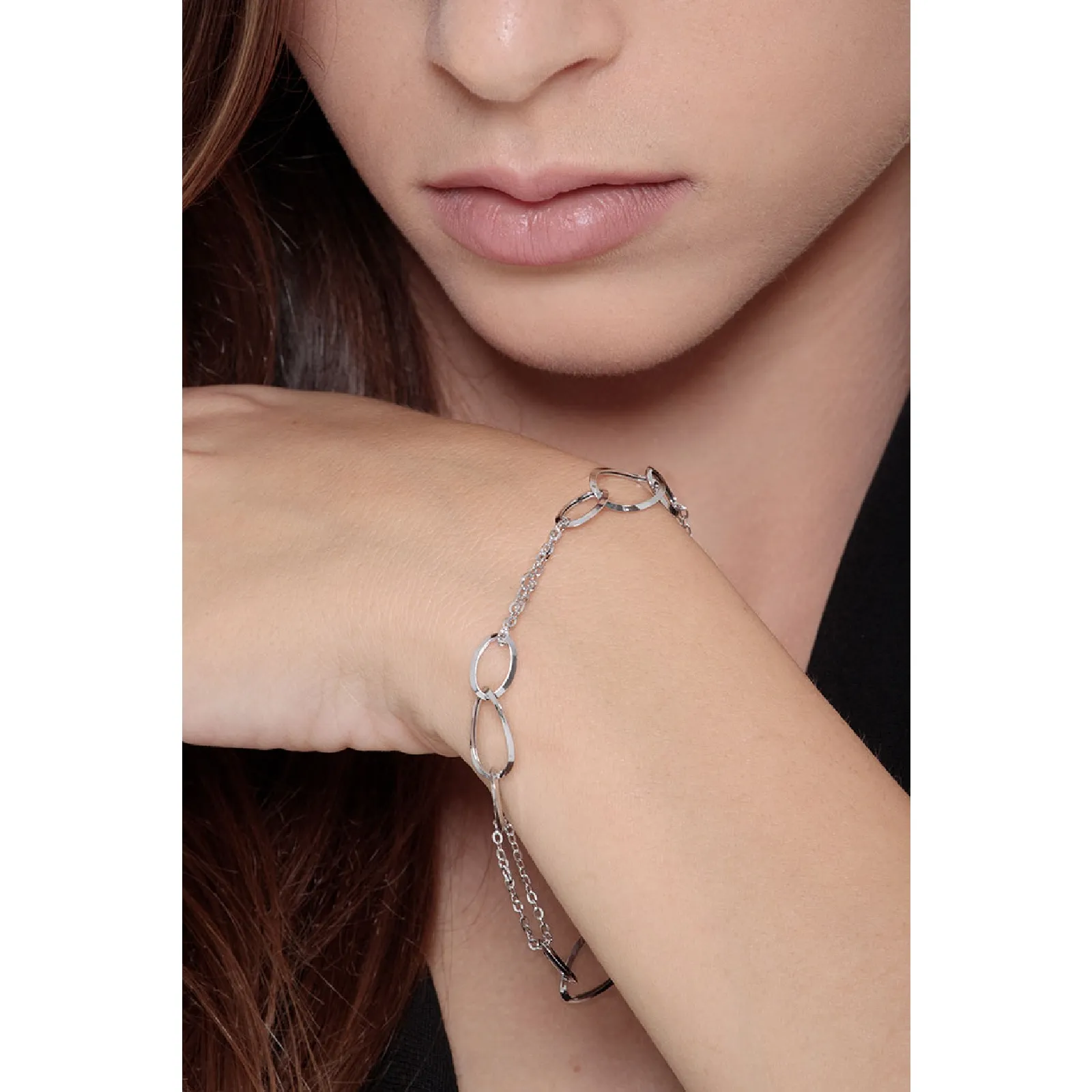 Bracciale in Oro Bianco 18k con anelli ovali, cm 19.