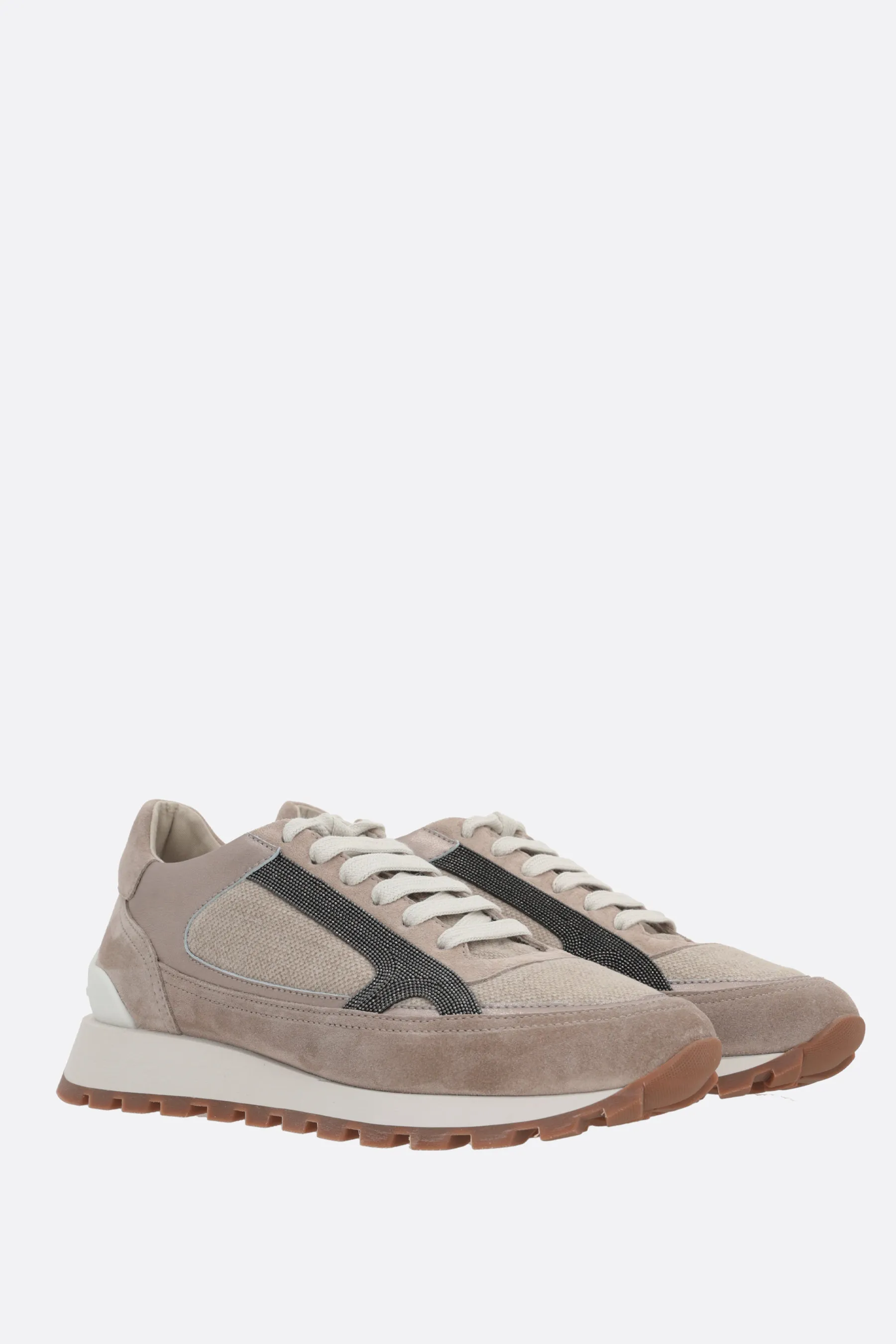 BRUNELLO CUCINELLI sneaker in suede e canvas con Precious Contour