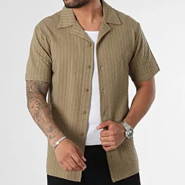 Camicia a maniche corte in crêpe a righe 20-384 Verde Khaki