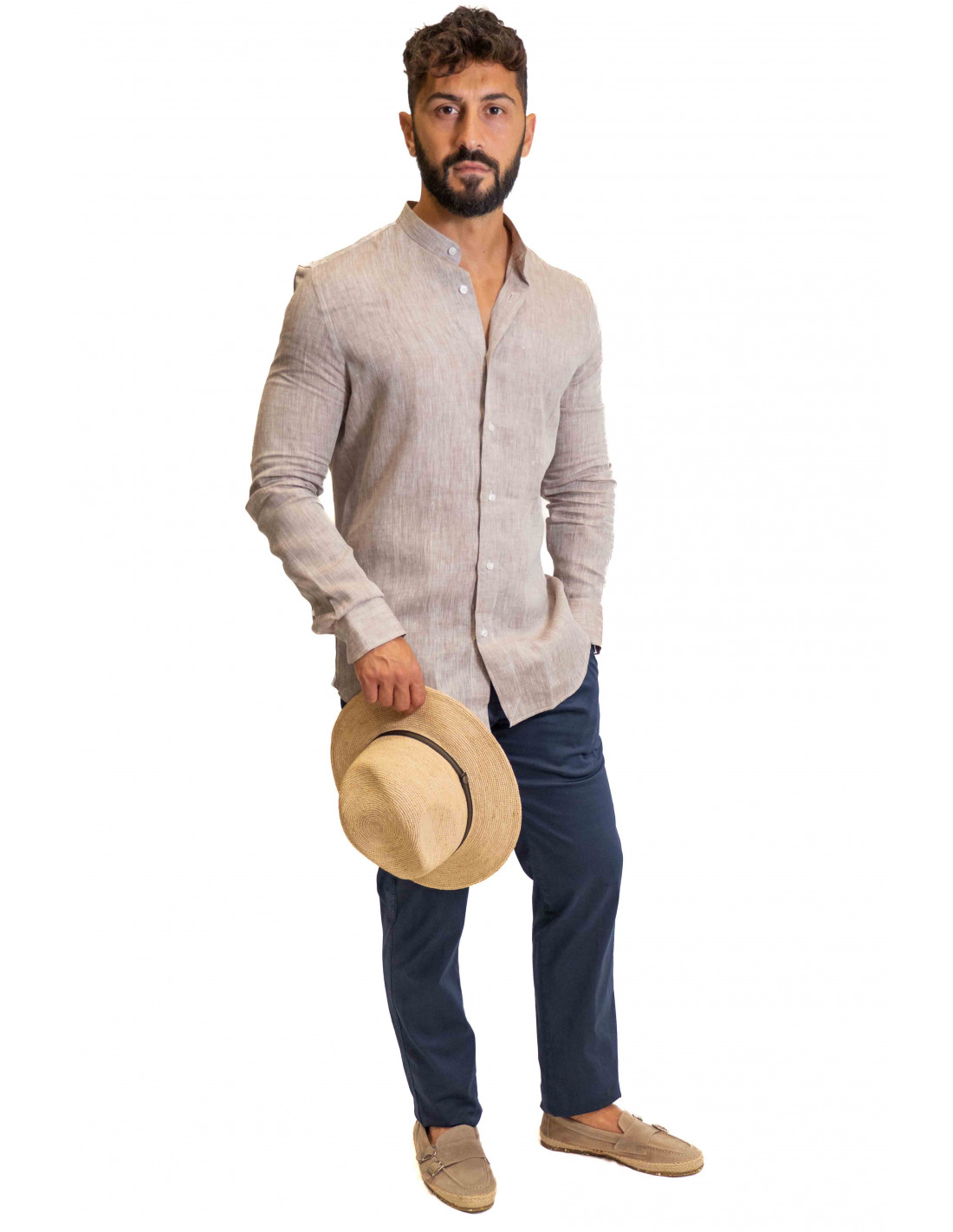 Camicia Filangieri - Collo Coreano Lino - Nocciola