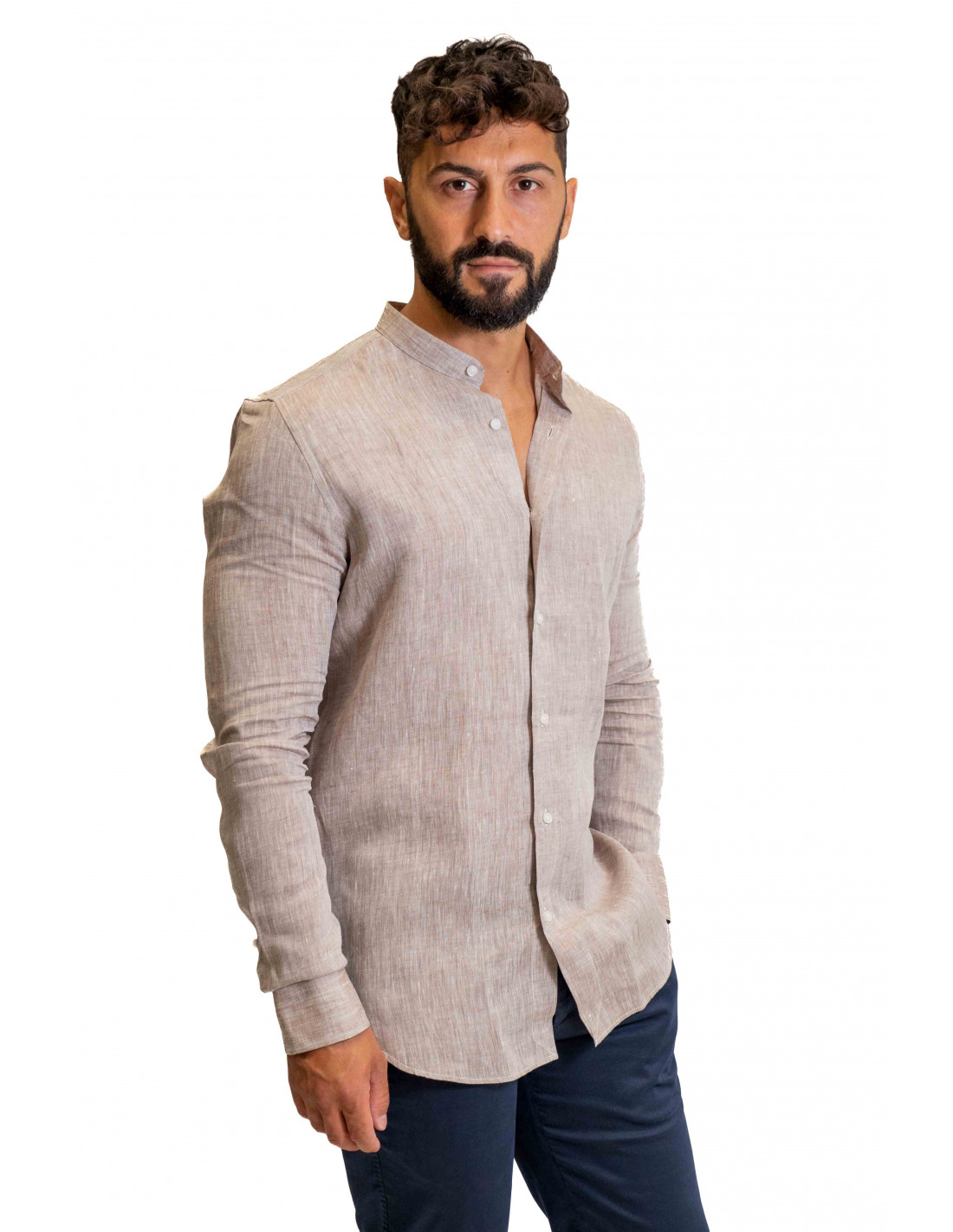 Camicia Filangieri - Collo Coreano Lino - Nocciola