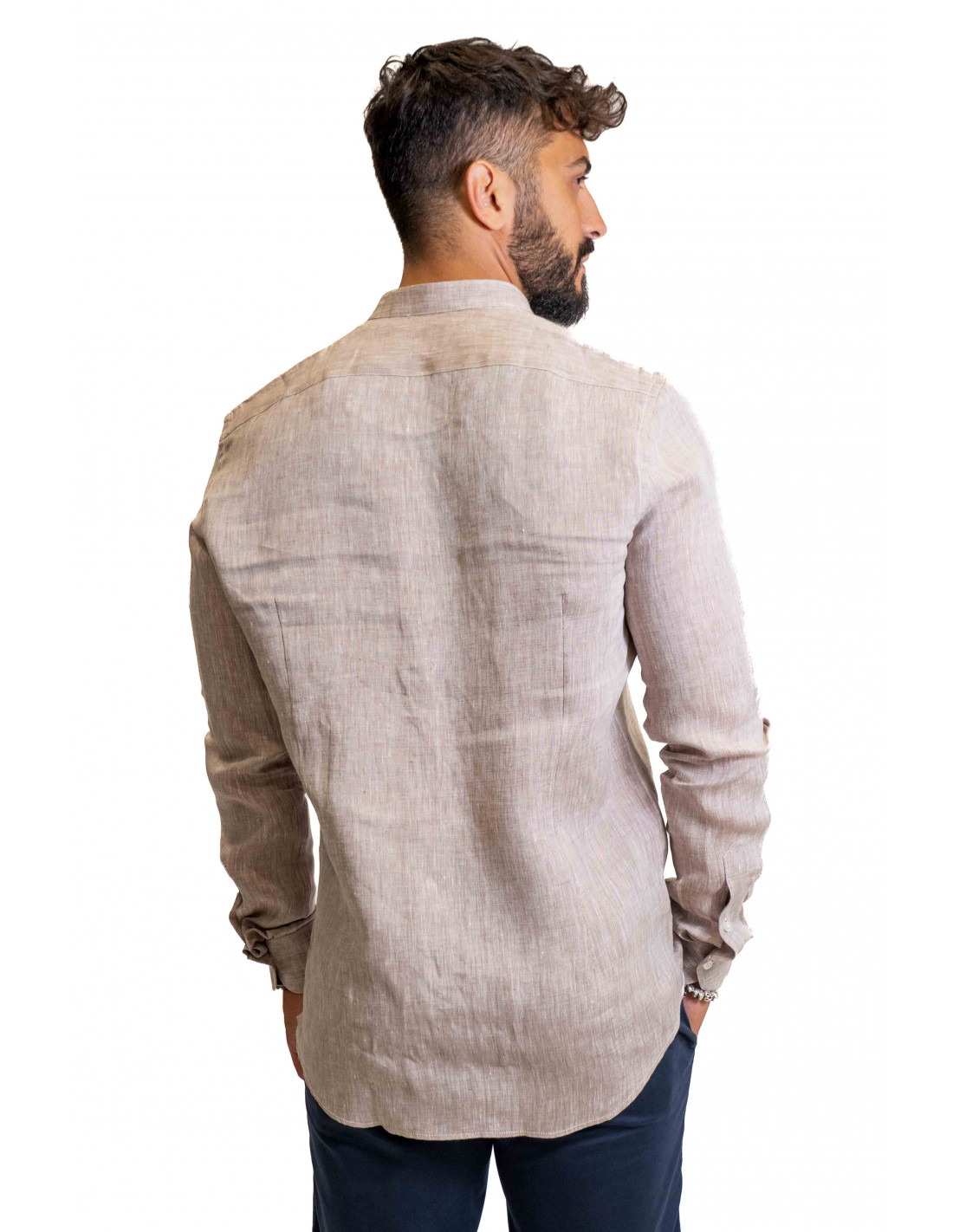 Camicia Filangieri - Collo Coreano Lino - Nocciola