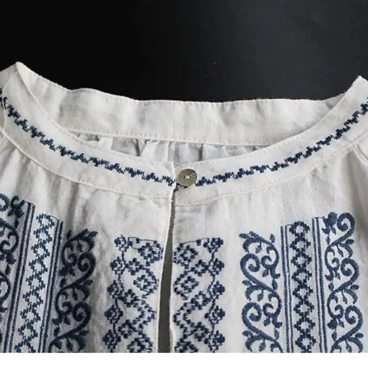 Camicia in cotone medio lungo con ricamo a maniche lunghe da pendolare retrò letterario da donna primavera autunno