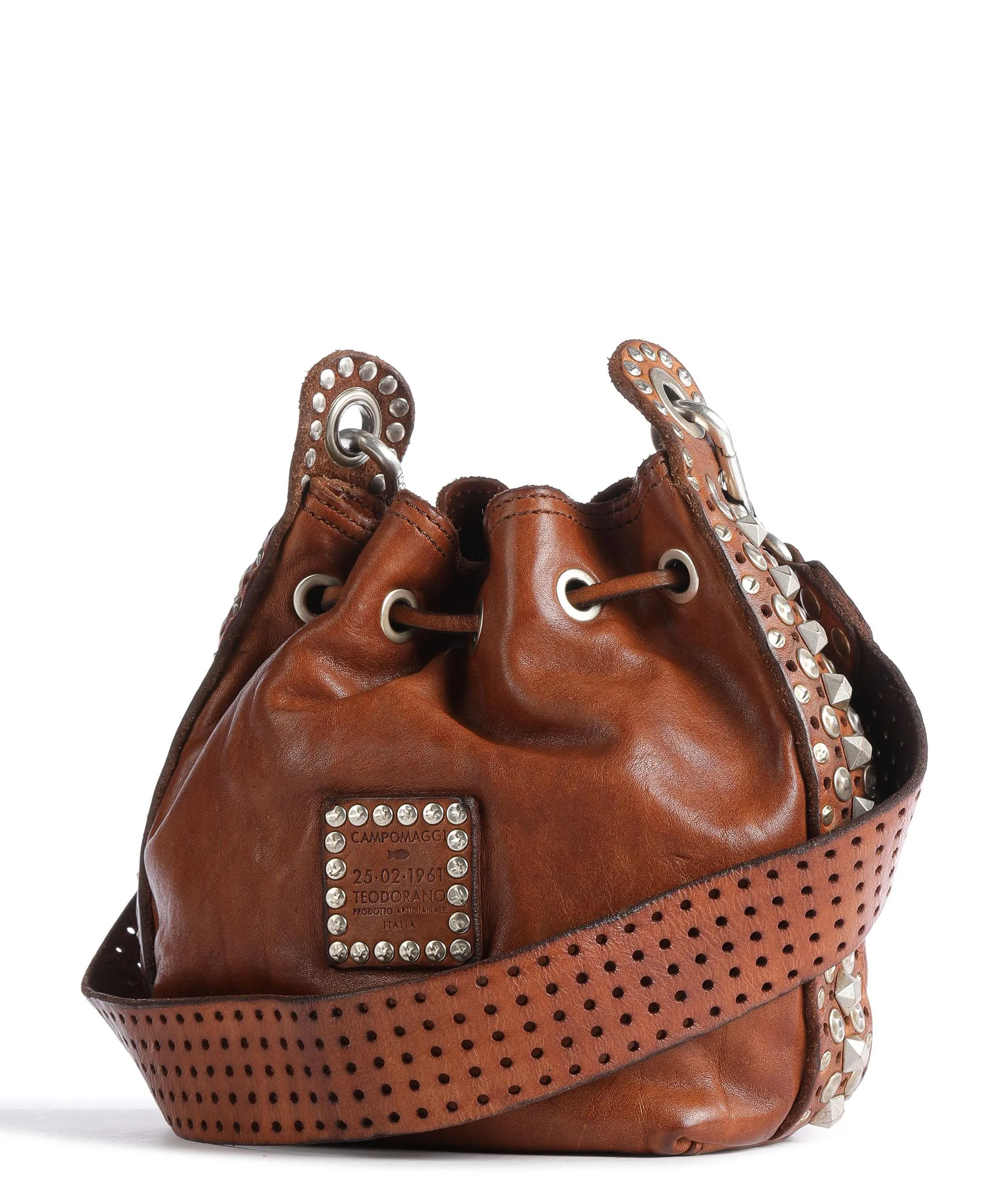  Campomaggi Borsa a secchiello pelle di vacchetta finemente grana cognac  
