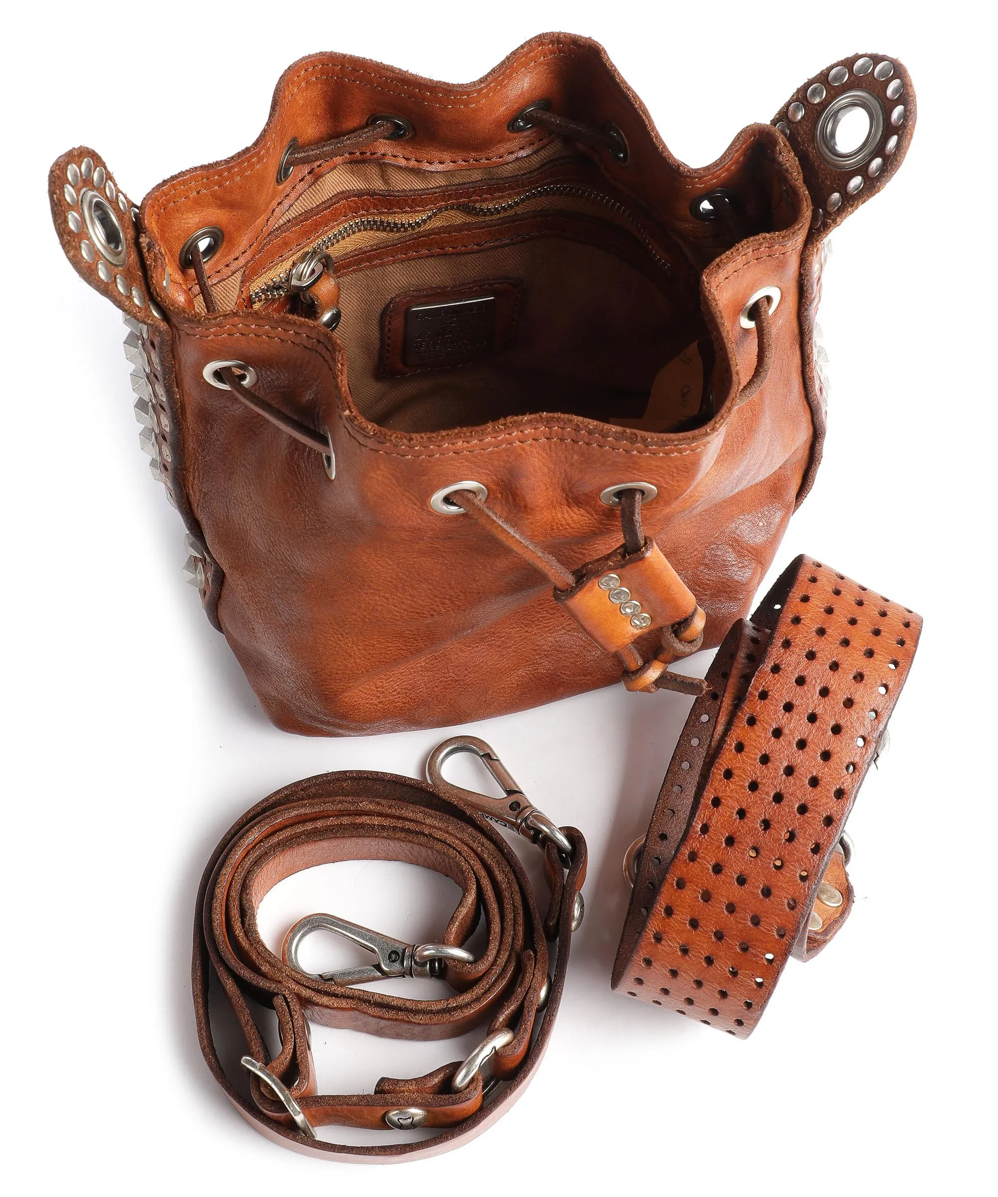  Campomaggi Borsa a secchiello pelle di vacchetta finemente grana cognac  