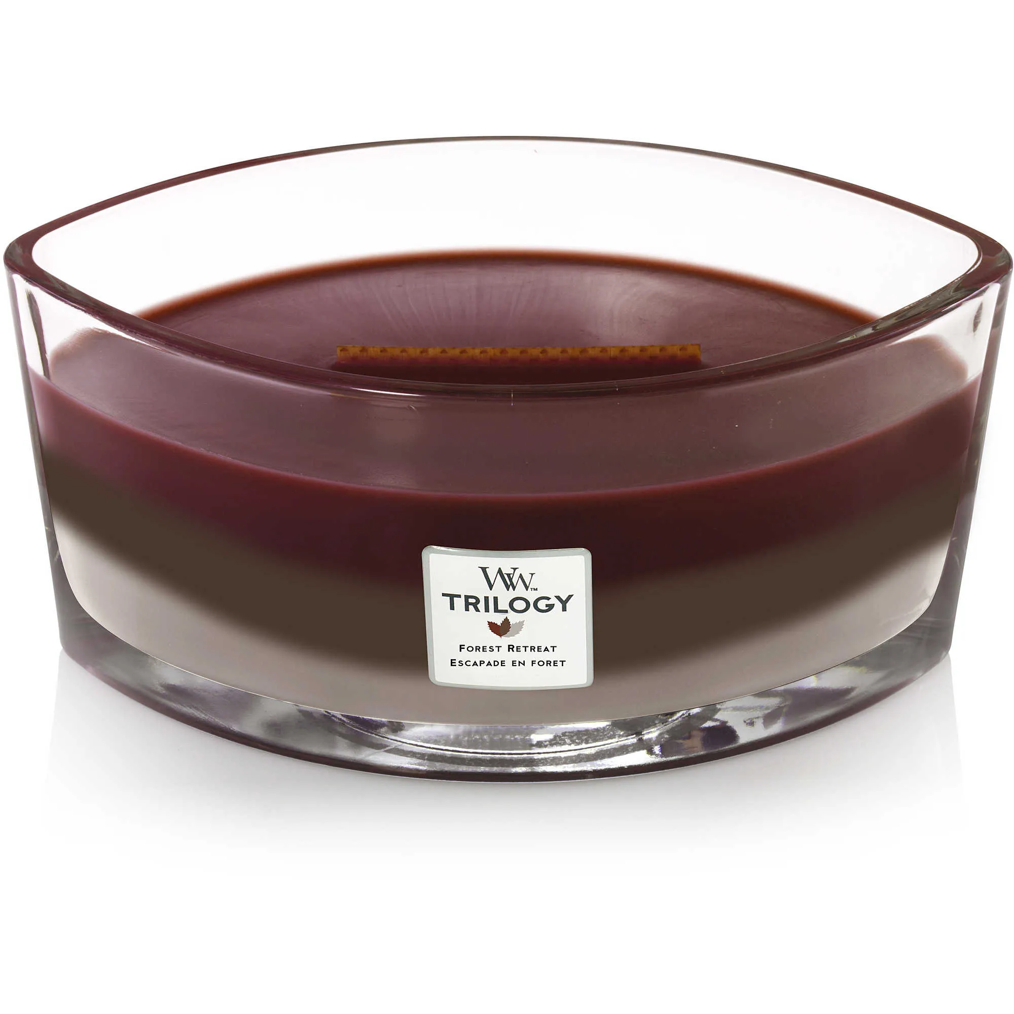 Candela ecologica WoodWick colore Viola, Grigio/Argento