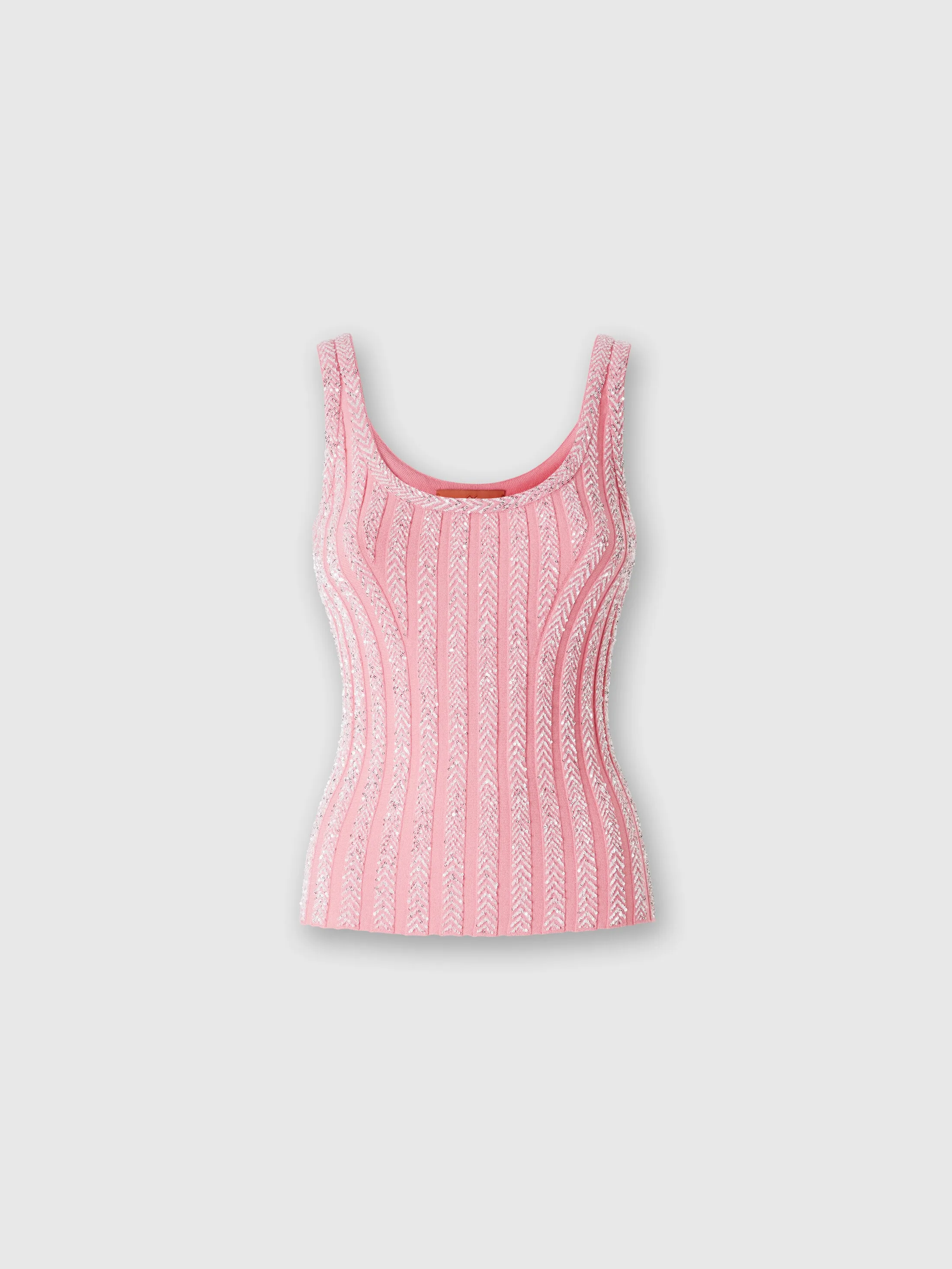 Canottiera a costine zig zag con paillettes