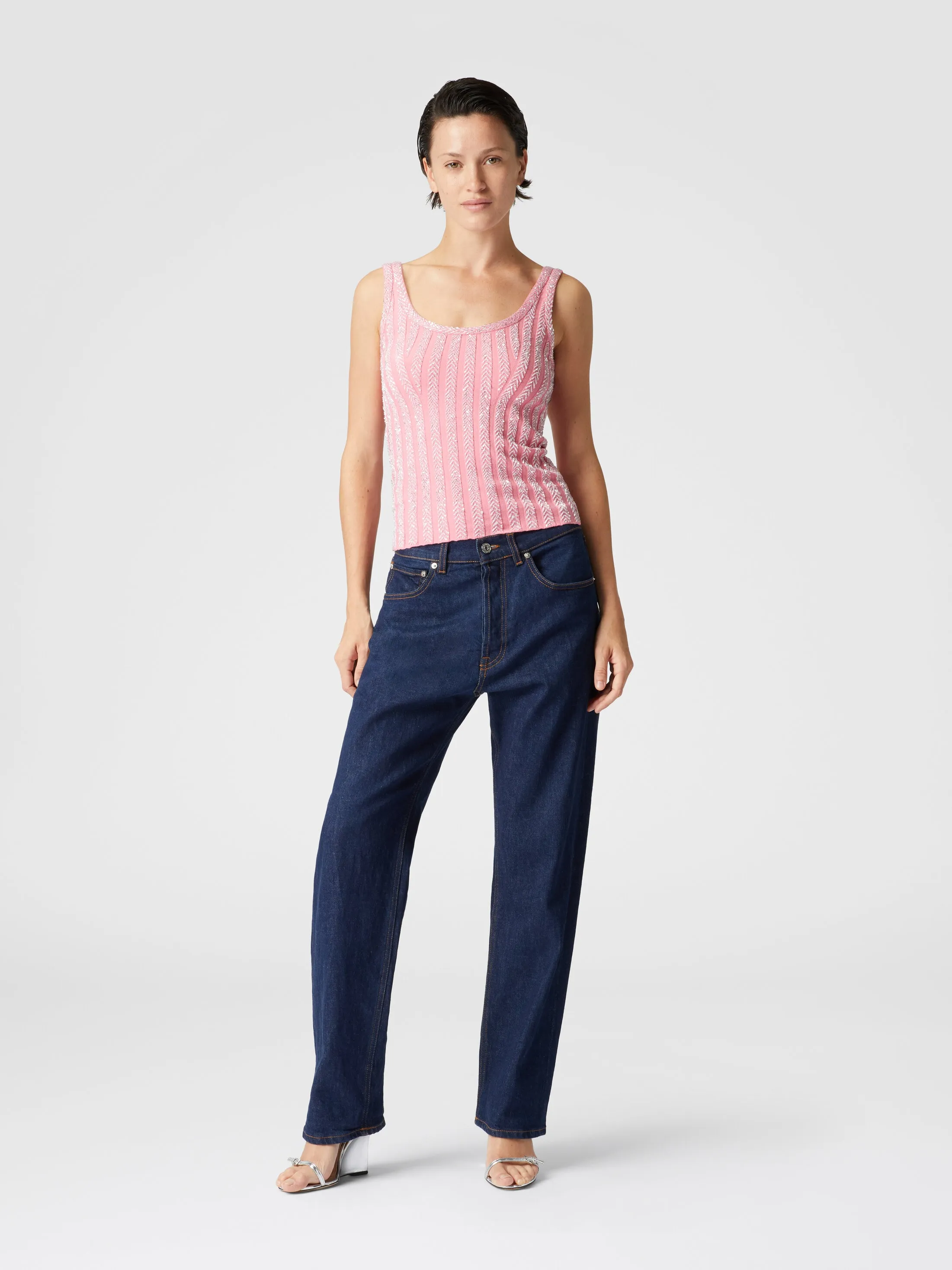 Canottiera a costine zig zag con paillettes