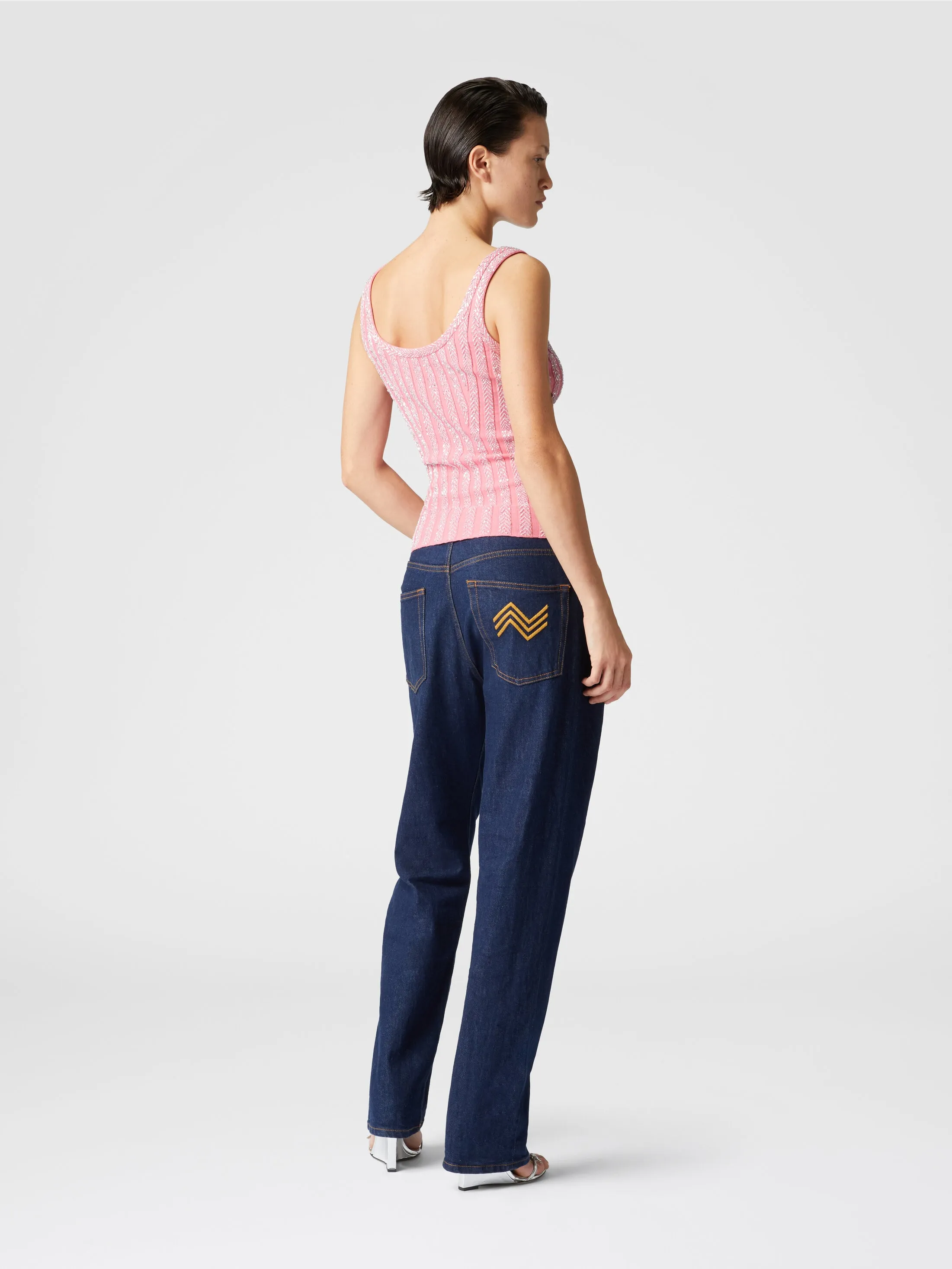 Canottiera a costine zig zag con paillettes