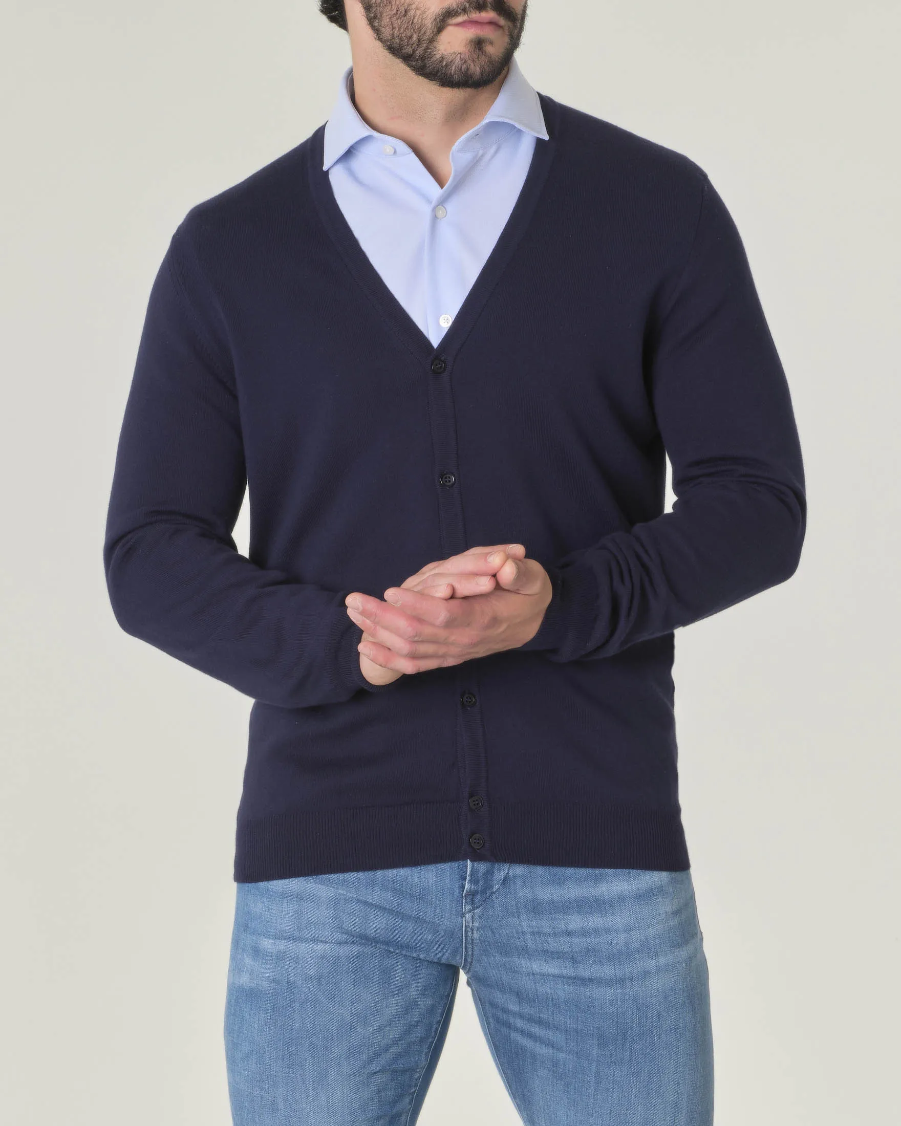 Cardigan blu in puro cotone made in Italy