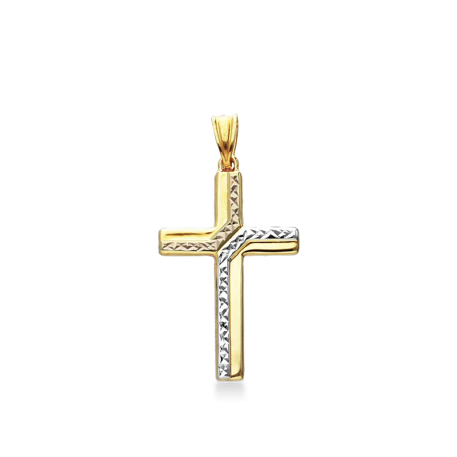 Ciondolo Croce in oro bianco, rosa e giallo 18k  Diamantato.