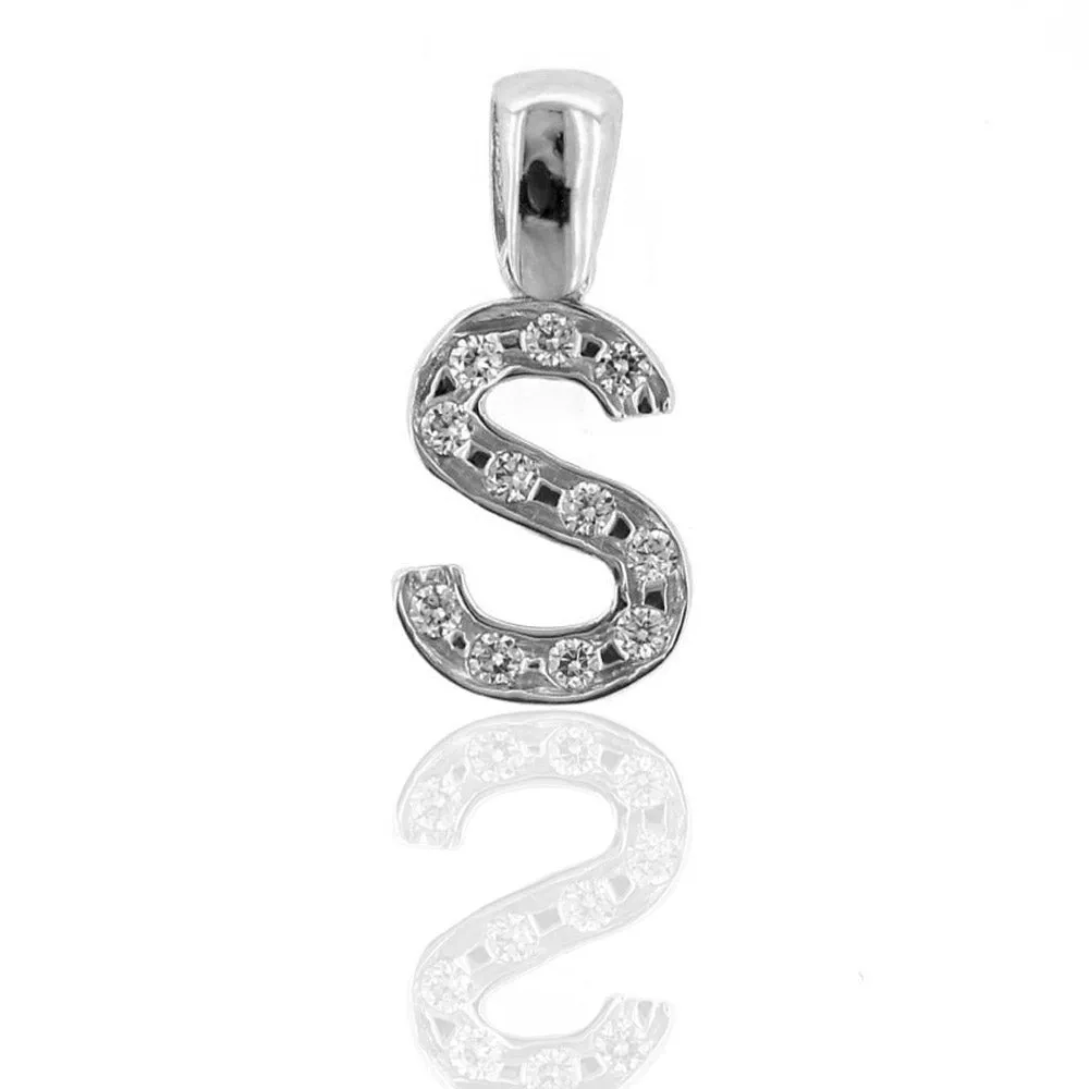 Ciondolo Lettera S in Oro Bianco con Zirconi