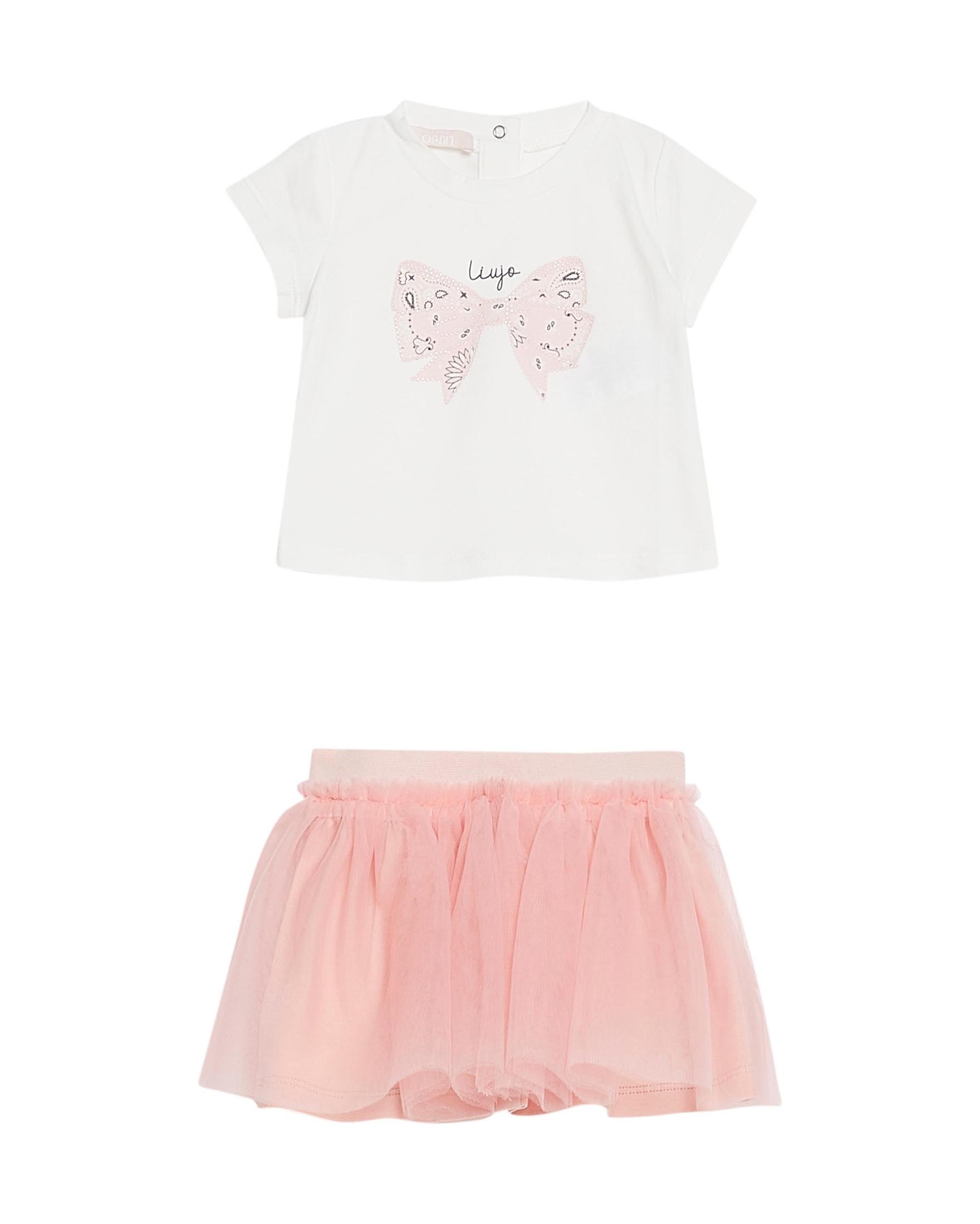Completo gonna rosa e t-shirt bianca in cotone stretch 6-18 mesi
