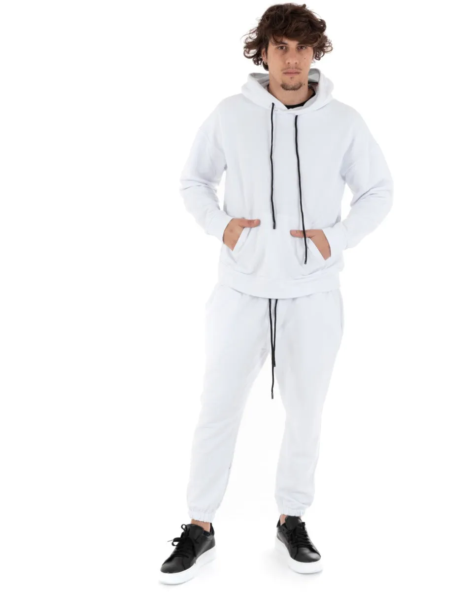 Completo Tuta Uomo Comoda Felpa Cappuccio Pantaloni Relaxed Fit Bianco GIOSAL-OU2106A