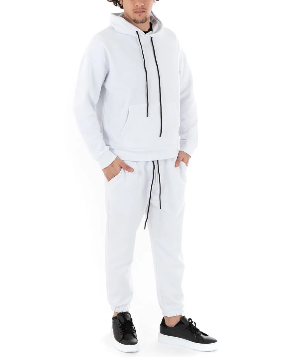 Completo Tuta Uomo Comoda Felpa Cappuccio Pantaloni Relaxed Fit Bianco GIOSAL-OU2106A