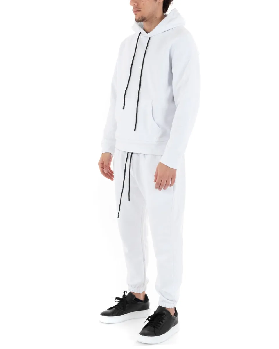 Completo Tuta Uomo Comoda Felpa Cappuccio Pantaloni Relaxed Fit Bianco GIOSAL-OU2106A