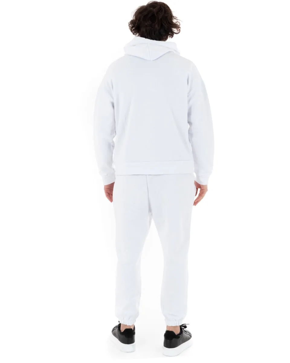 Completo Tuta Uomo Comoda Felpa Cappuccio Pantaloni Relaxed Fit Bianco GIOSAL-OU2106A