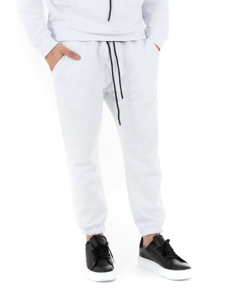 Completo Tuta Uomo Comoda Felpa Cappuccio Pantaloni Relaxed Fit Bianco GIOSAL-OU2106A