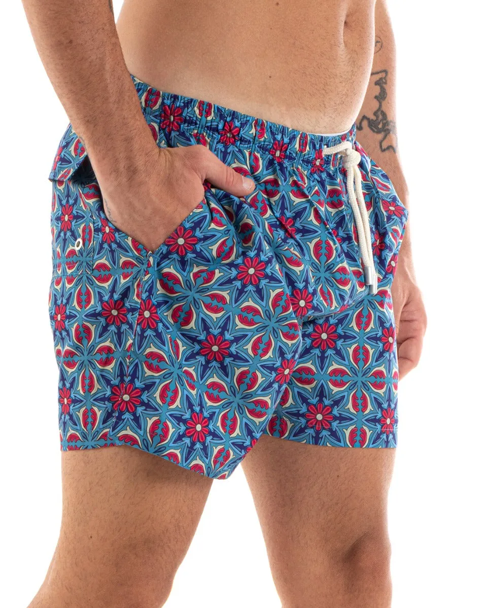 Costume Uomo Boxer Elastico Fantasia Floreale Casual Summer Blu GIOSAL-SU1197A