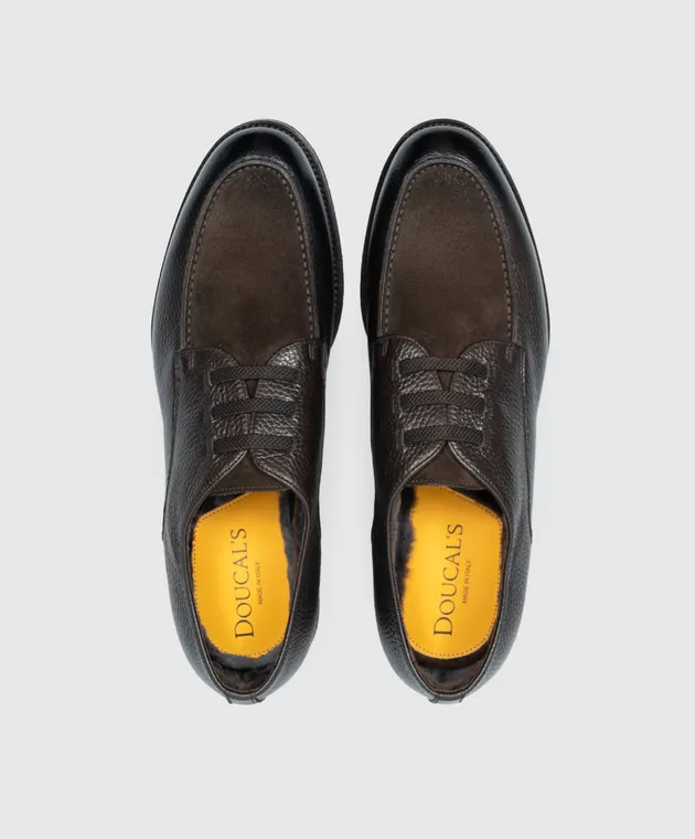 Doucal's Derby in pelle marrone chiaro con pelliccia DU3323DAKOPN001