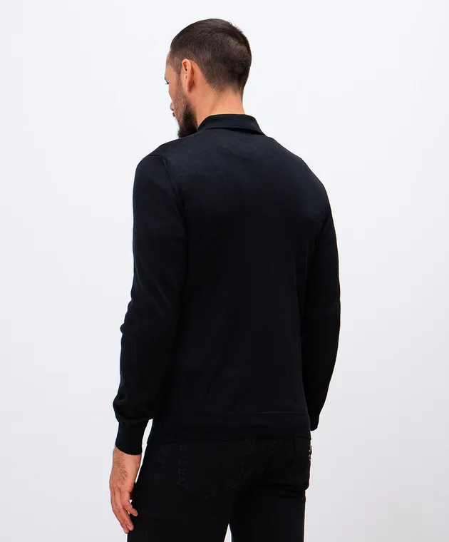 Enrico Mandelli Polo nera in lana e seta con logo metallico A9K0415269