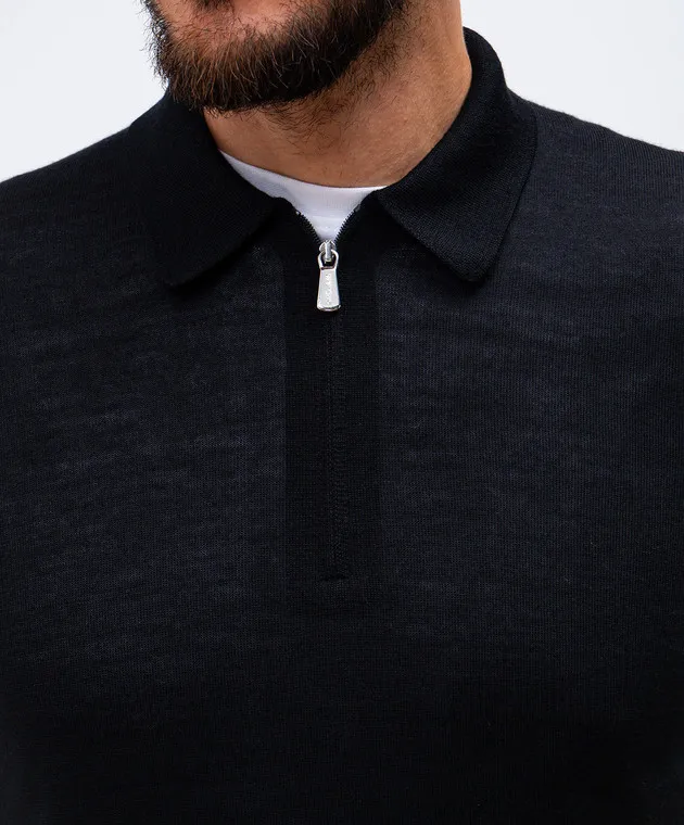 Enrico Mandelli Polo nera in lana e seta con logo metallico A9K0415269