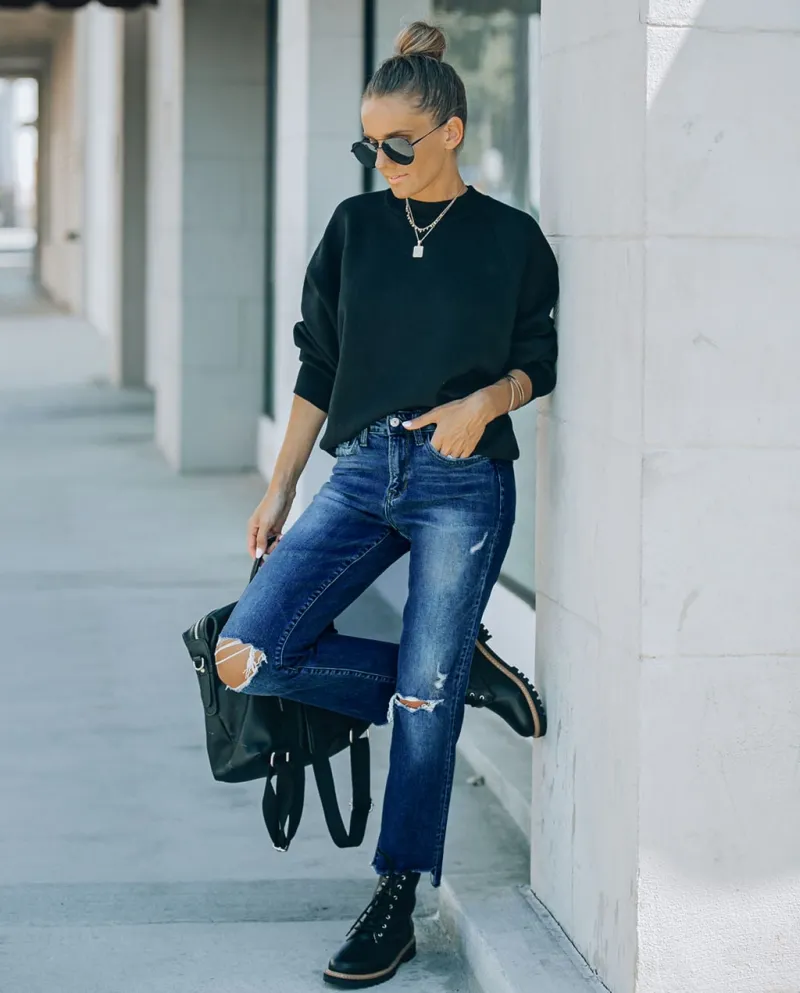 Factory Direct Sales,   Wholesale, Women's Ripped Jeans, Slimming, High-waisted Cigarette Pants, Straight Long Style