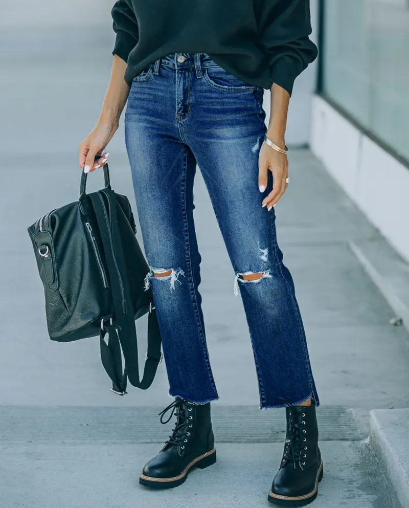 Factory Direct Sales,   Wholesale, Women's Ripped Jeans, Slimming, High-waisted Cigarette Pants, Straight Long Style